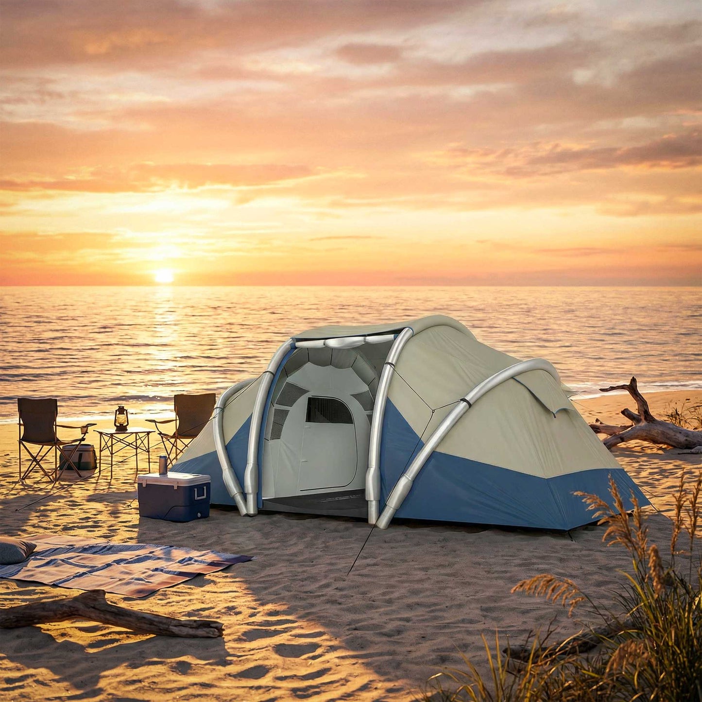 Inflatable 4-Person Tent, Quick Setup, 2 Bedrooms