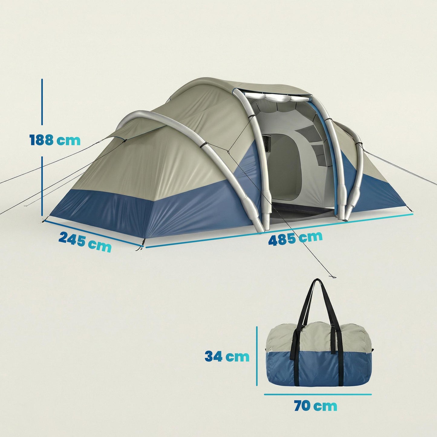 Inflatable 4-Person Tent, Quick Setup, 2 Bedrooms