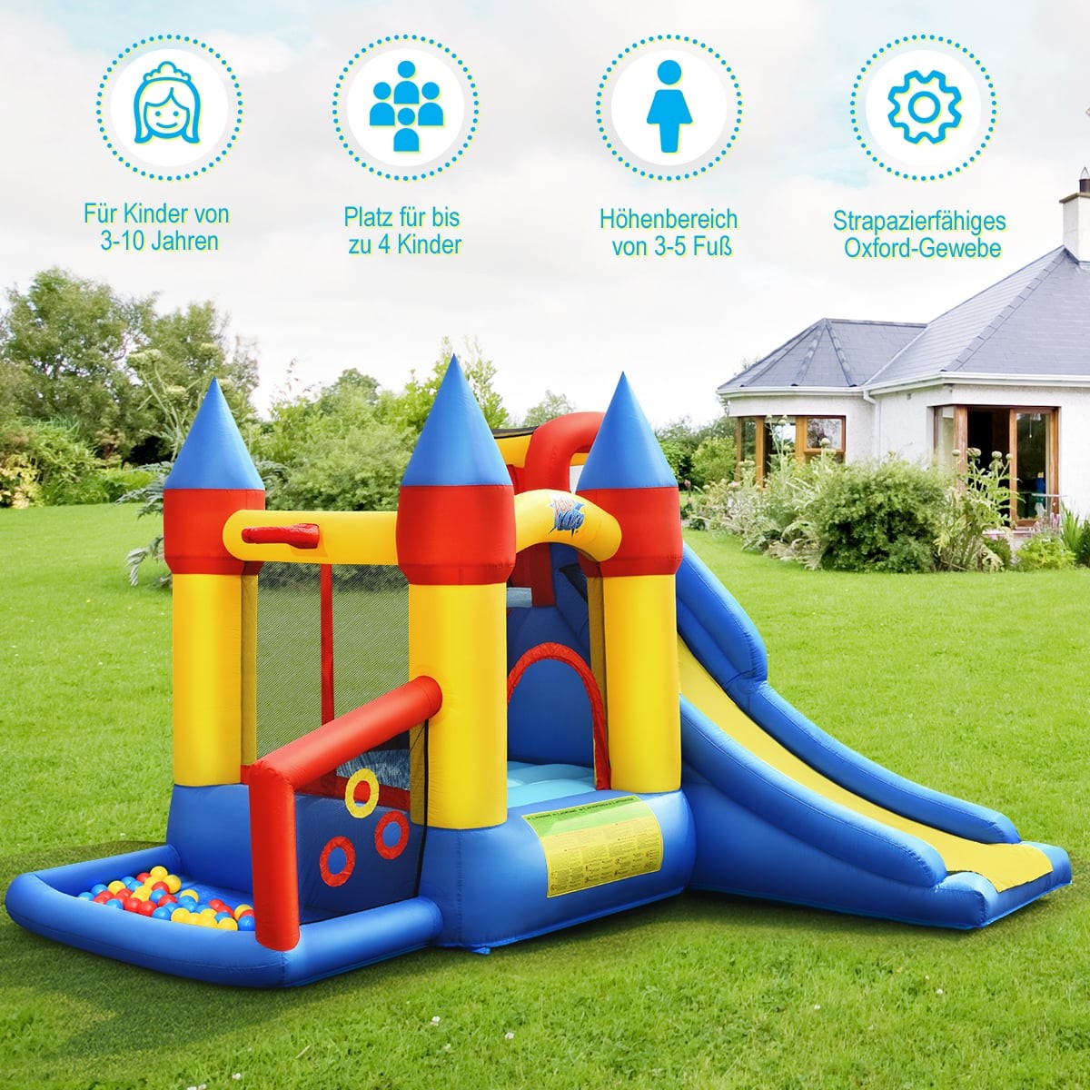 Inflatable 6-in-1 Bounce House with Slide & Blower