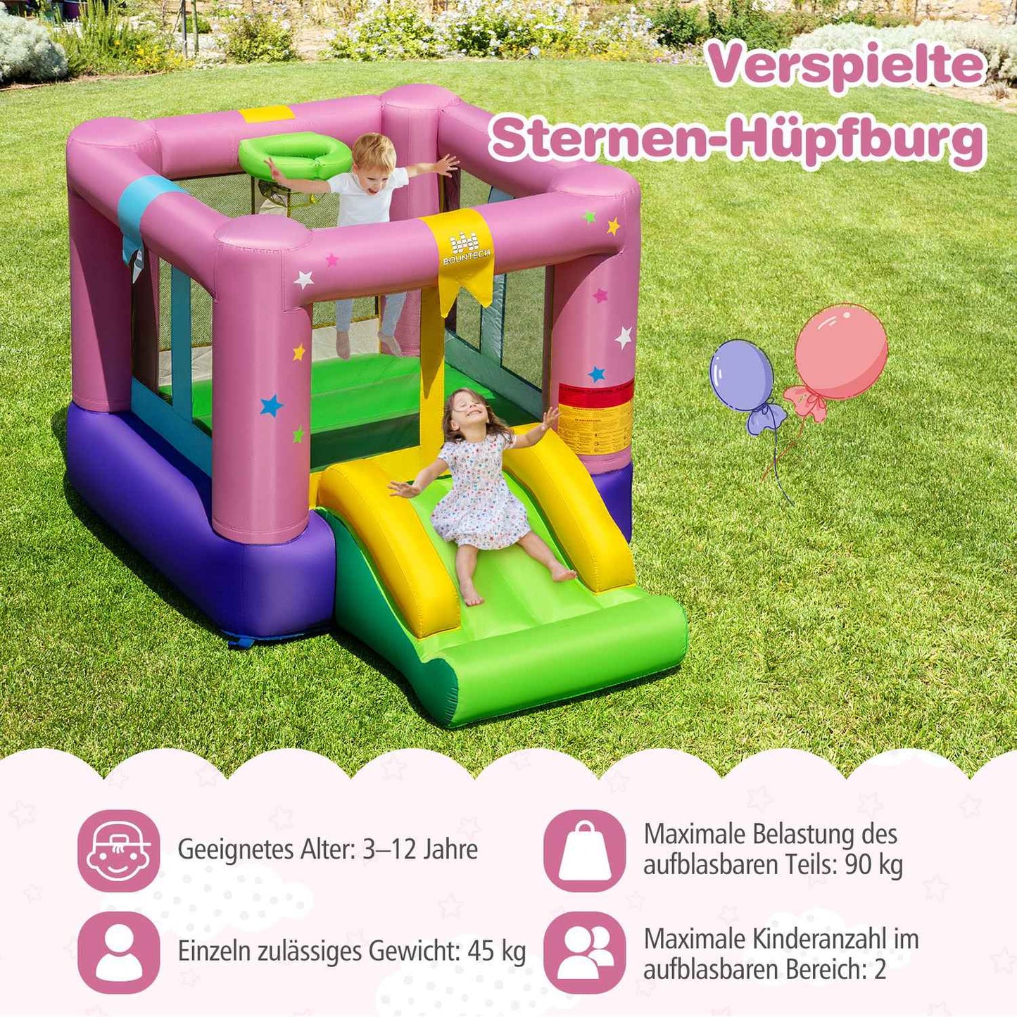 Inflatable Bounce House with Slide, Basketball Hoop, Repair Kit