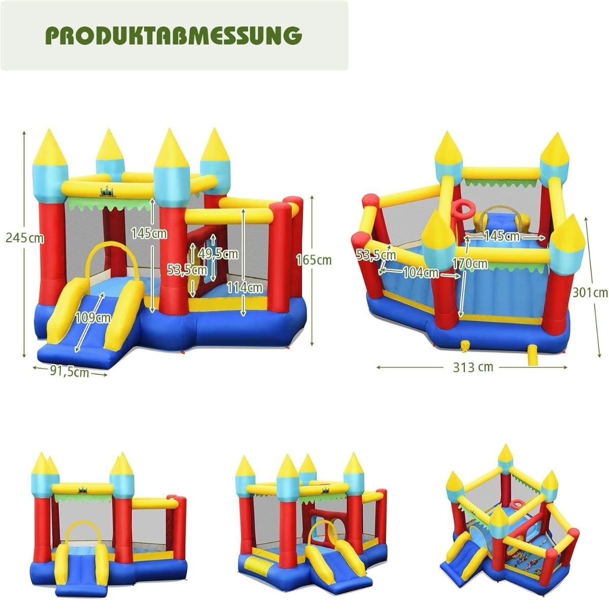Inflatable Bounce House with Slide, Blower, Balls & Bag
