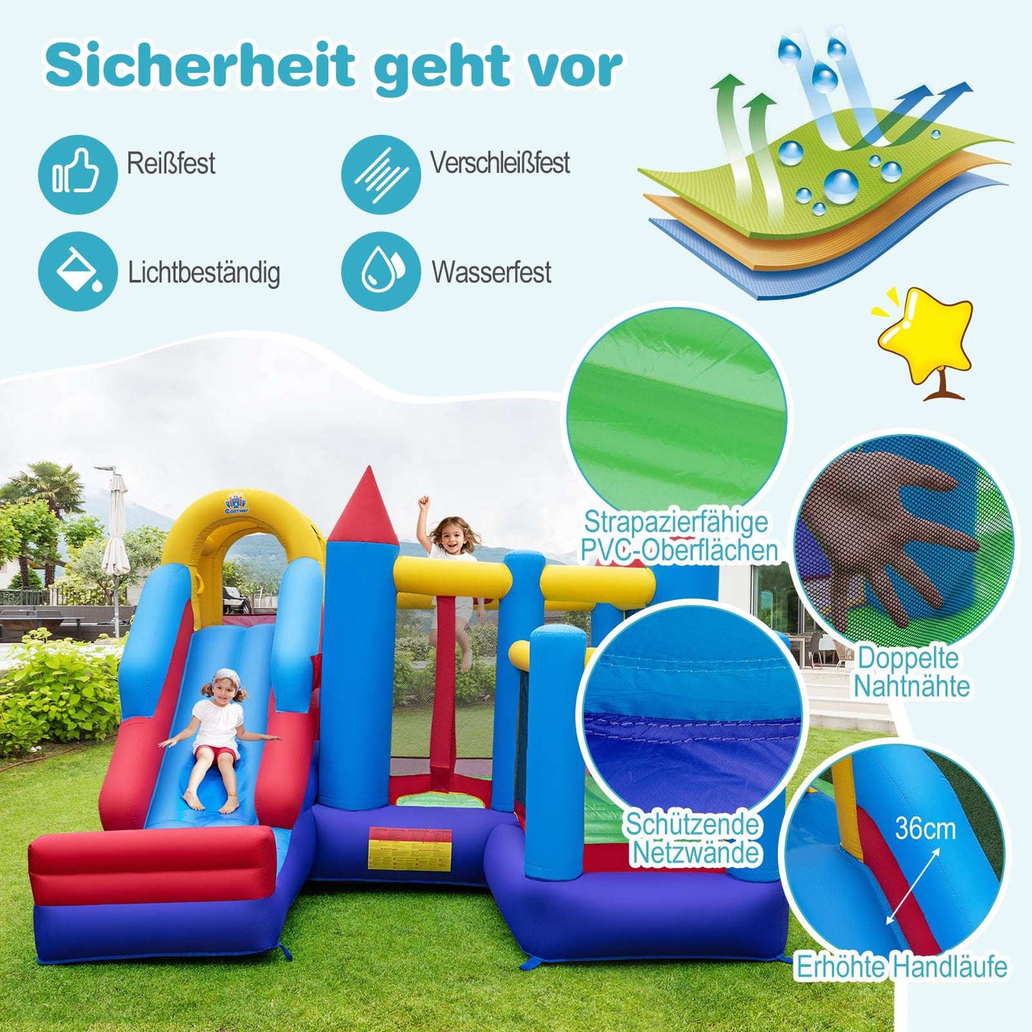 Inflatable Bounce House with Slide, Climbing Wall & Hoop