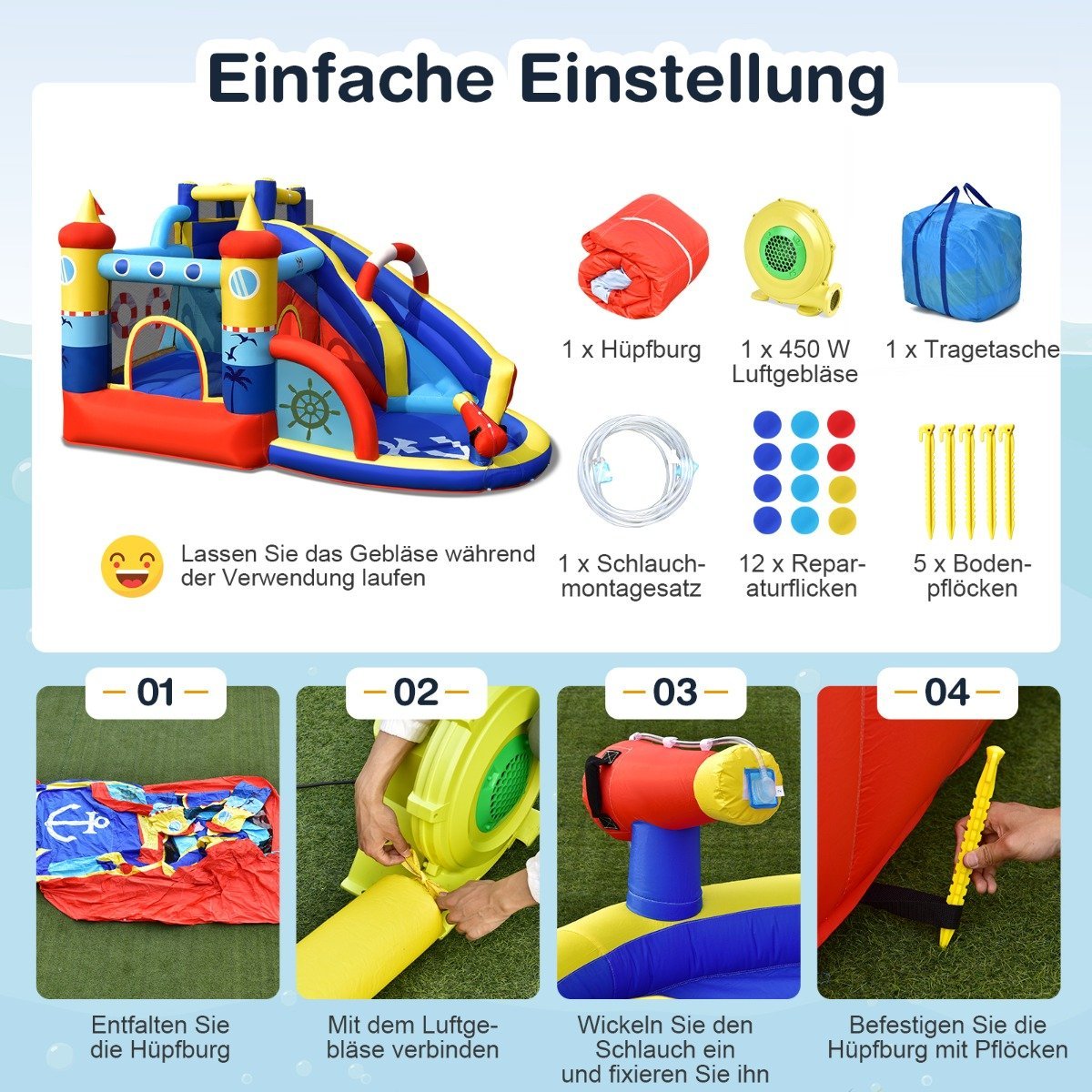 Inflatable Bounce House with Slide and Pool for Kids