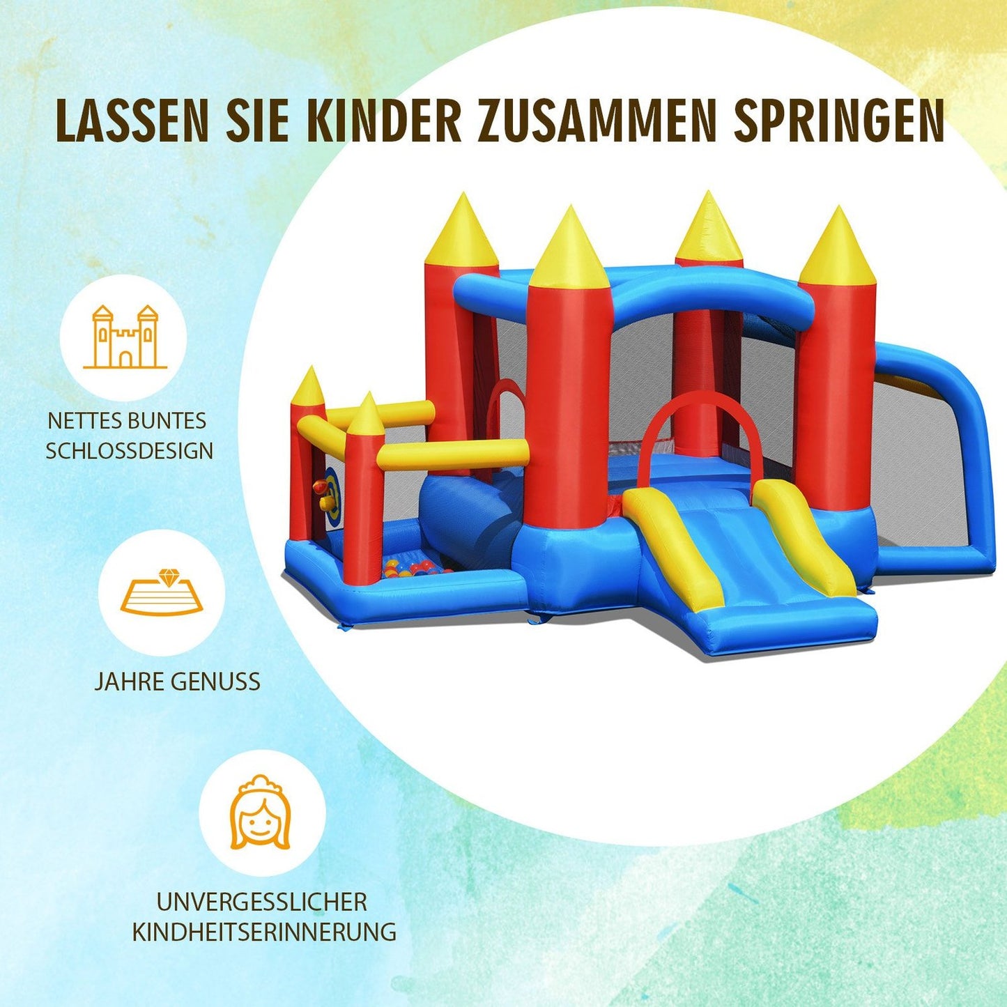 Inflatable Bouncy Castle +450W Blower with Slide Ocean Balls 350 x 275 x 196 cm Colorful