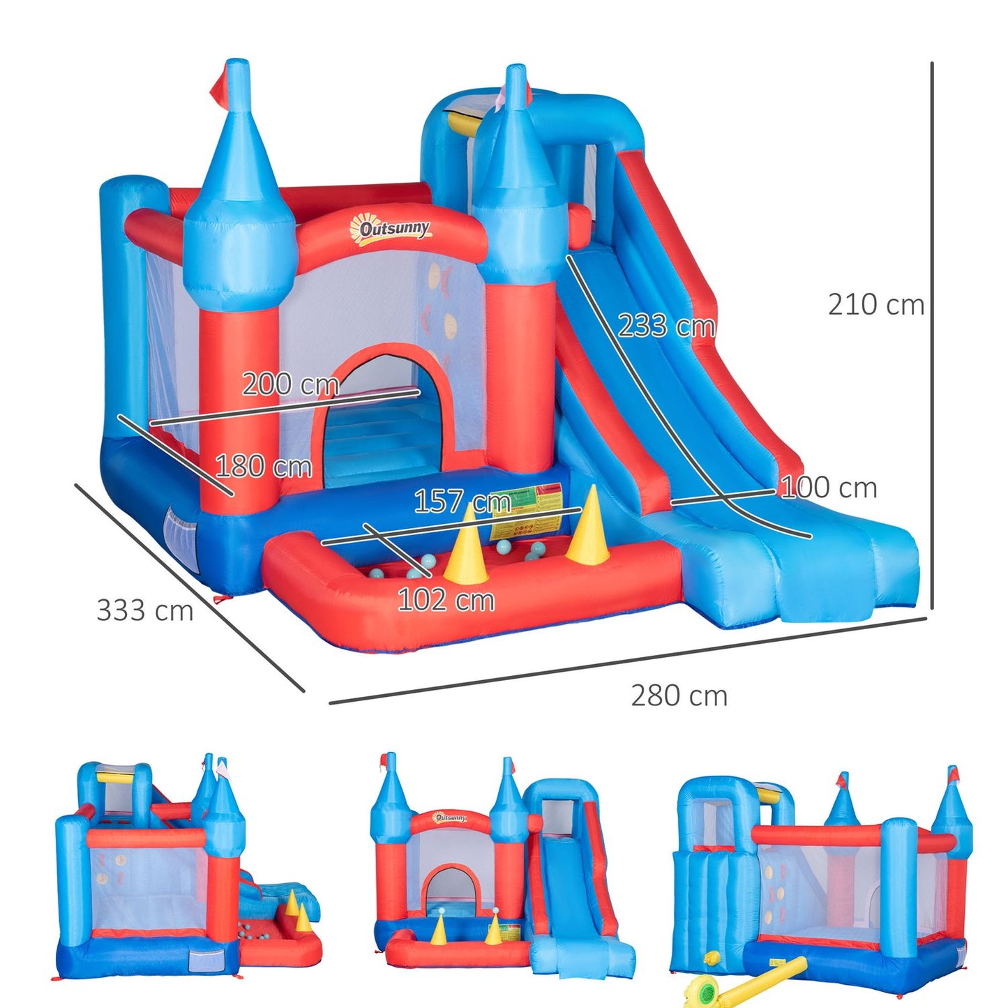 Inflatable bouncy castle with slide and pool for children 3-8