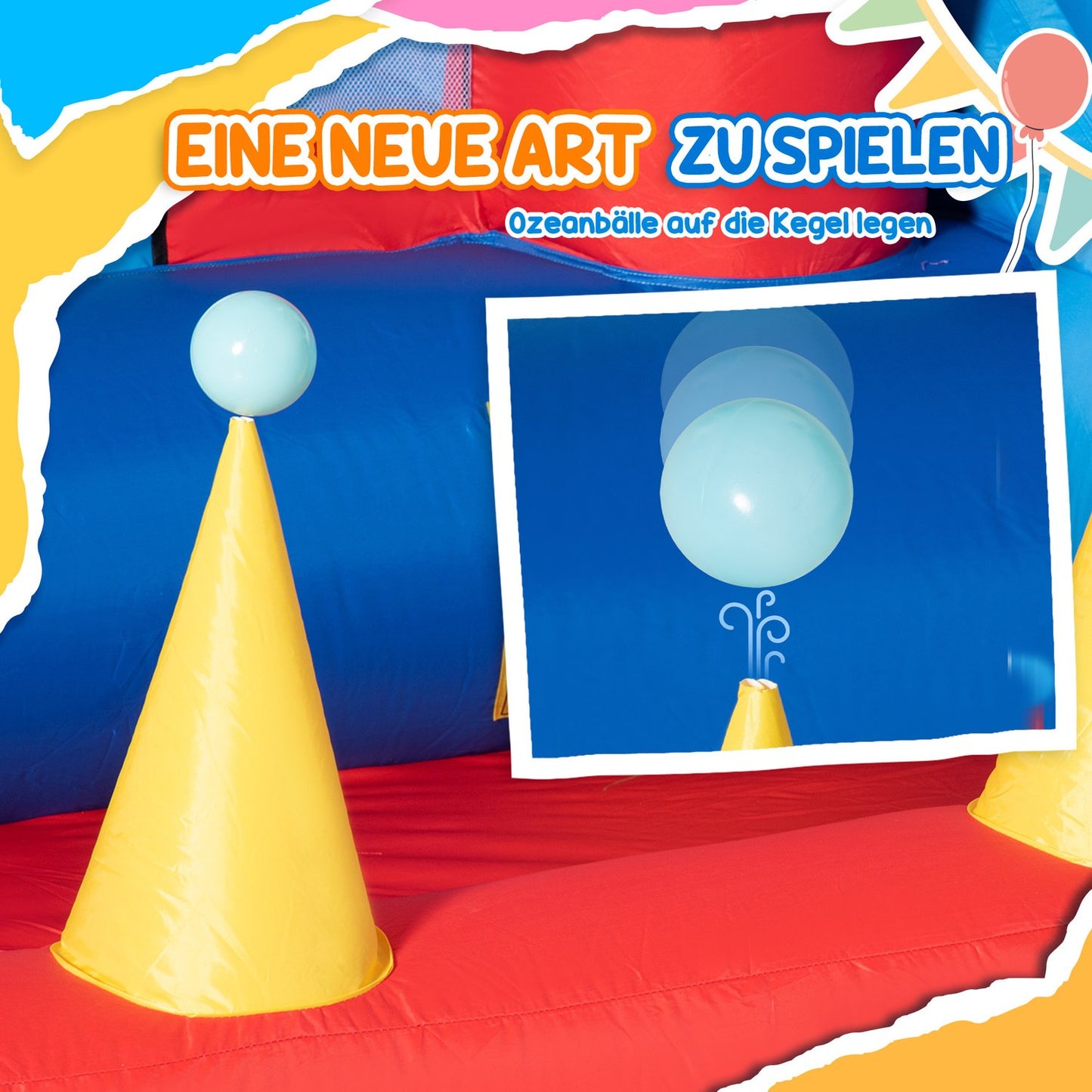 Inflatable bouncy castle with slide and pool for children 3-8