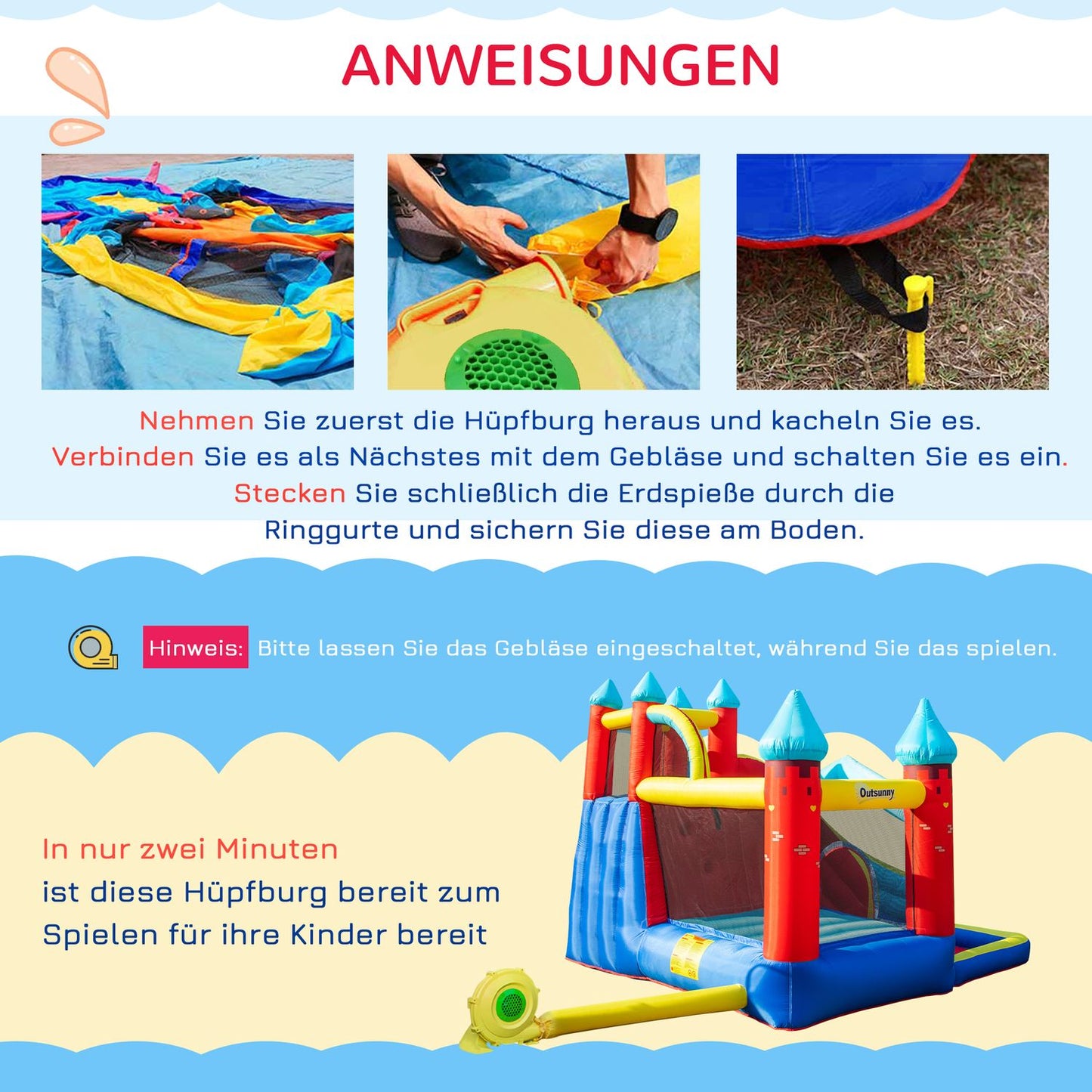 Inflatable bouncy castle with slide and ball pit for children