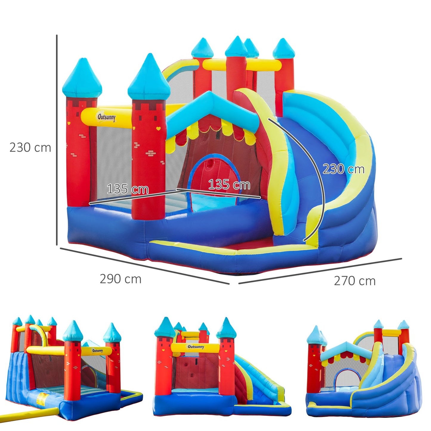 Inflatable bouncy castle with slide and ball pit for children