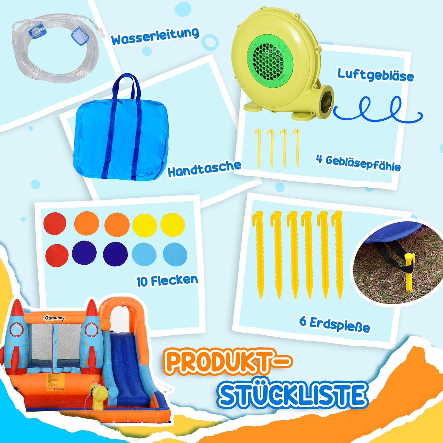 Inflatable bouncy castle with slide for ages 3-8