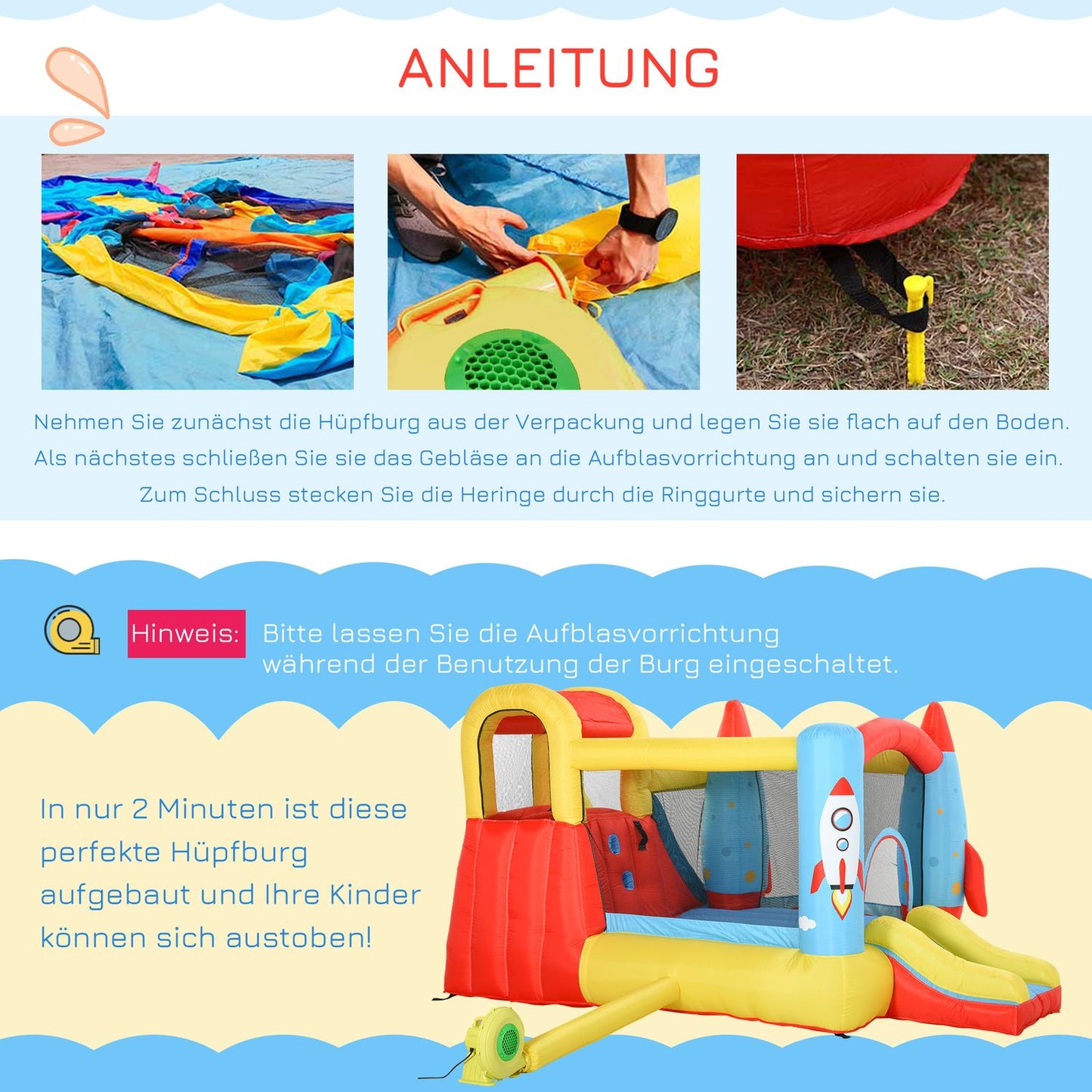 Inflatable bouncy castle with water slide - size XXL, 3-10 years