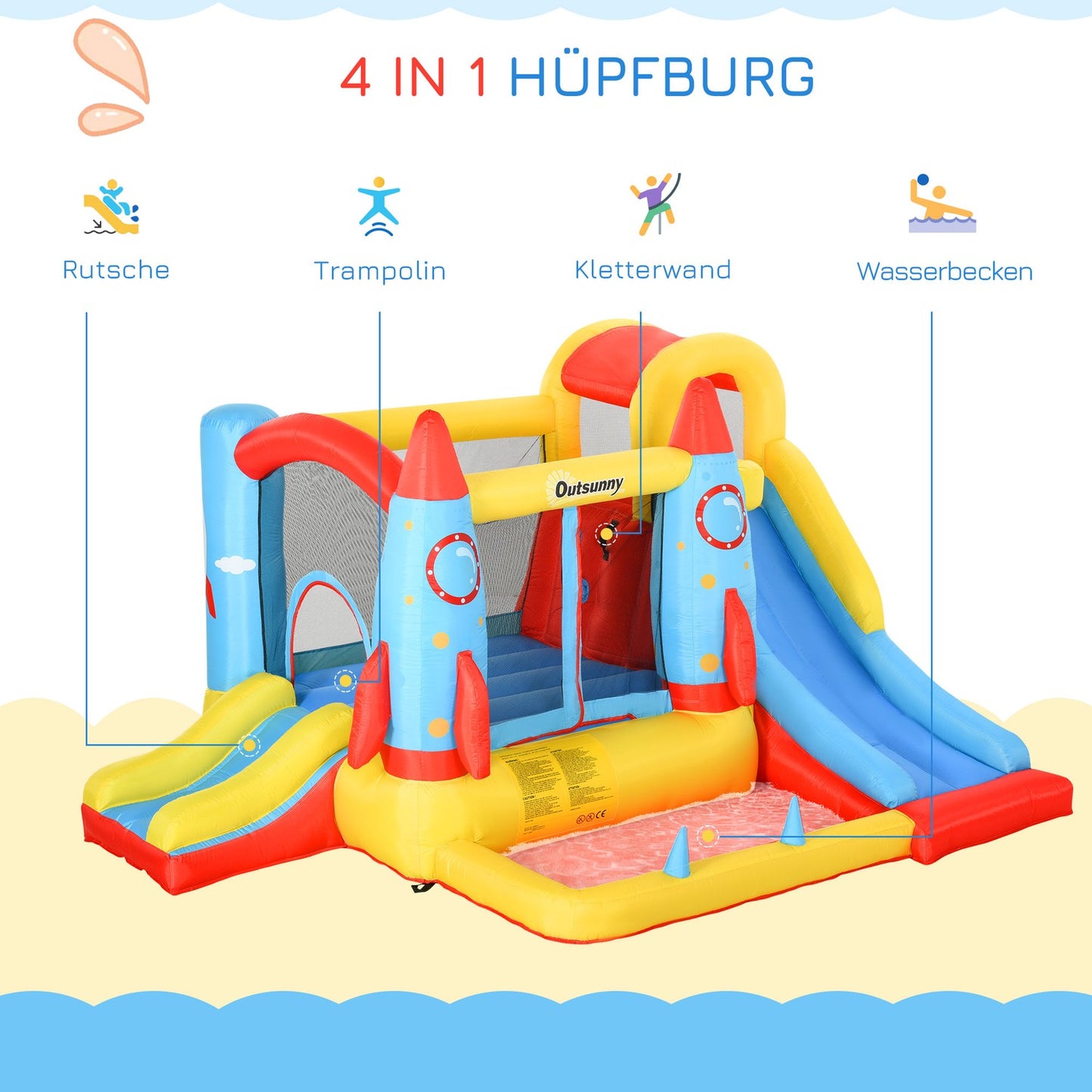 Inflatable bouncy castle with water slide - size XXL, 3-10 years