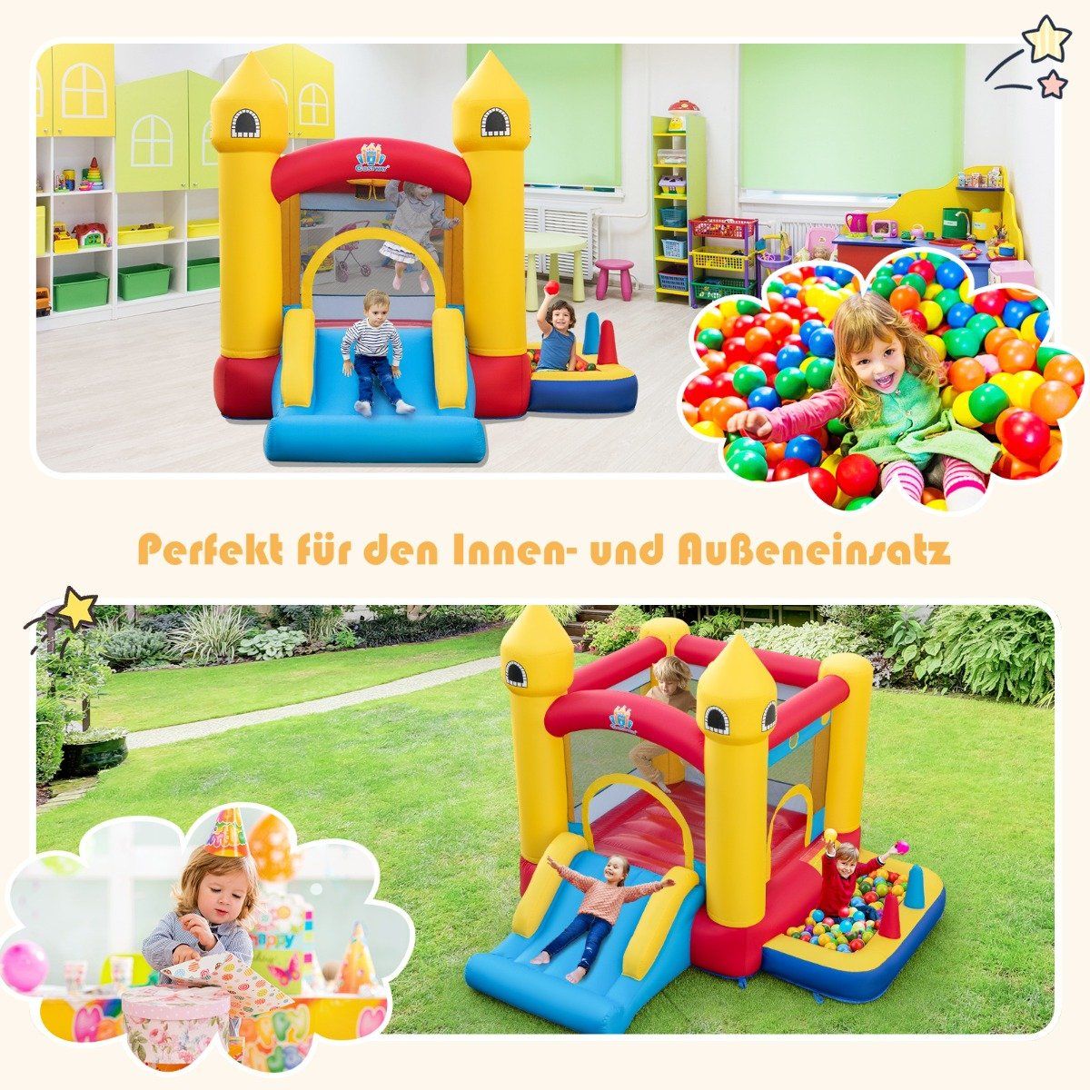 Inflatable Bouncy Castle for Kids with Slide & 480W Blower & Ocean Balls & Ring Toss