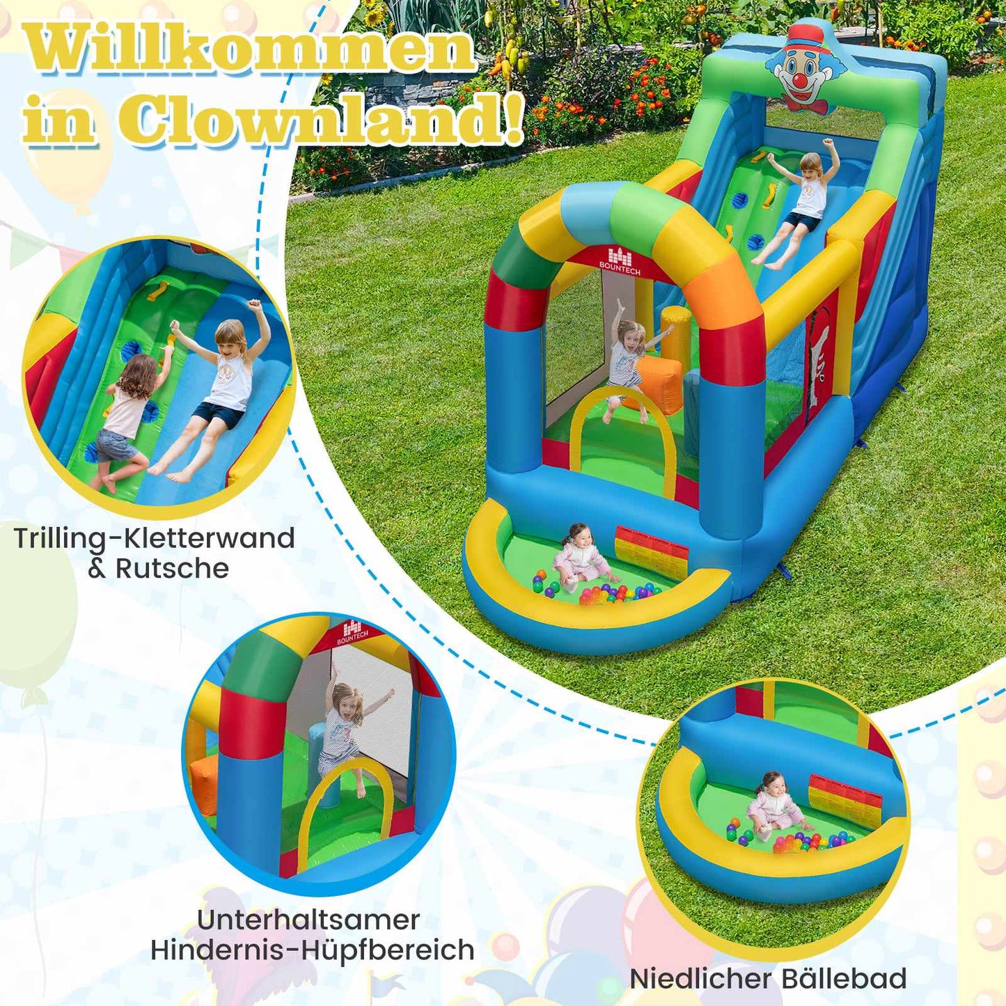 Inflatable Bouncy Castle with Slide and Ball Pit, 440x185x234 cm