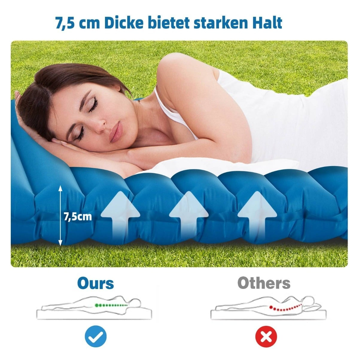 Inflatable Camping Sleeping Pad – Waterproof, 197x63x7 cm
