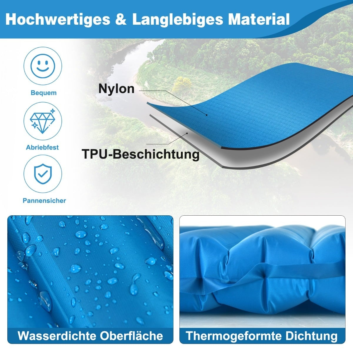 Inflatable Camping Sleeping Pad – Waterproof, 197x63x7 cm