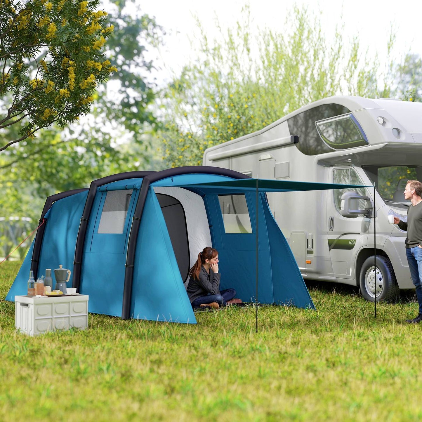 Inflatable 3-6 person camping tent, UV50+ windproof, 3-season