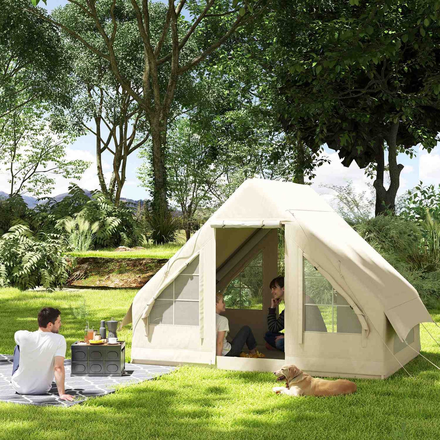 Inflatable camping tent for 3 - Waterproof and windproof 4-season