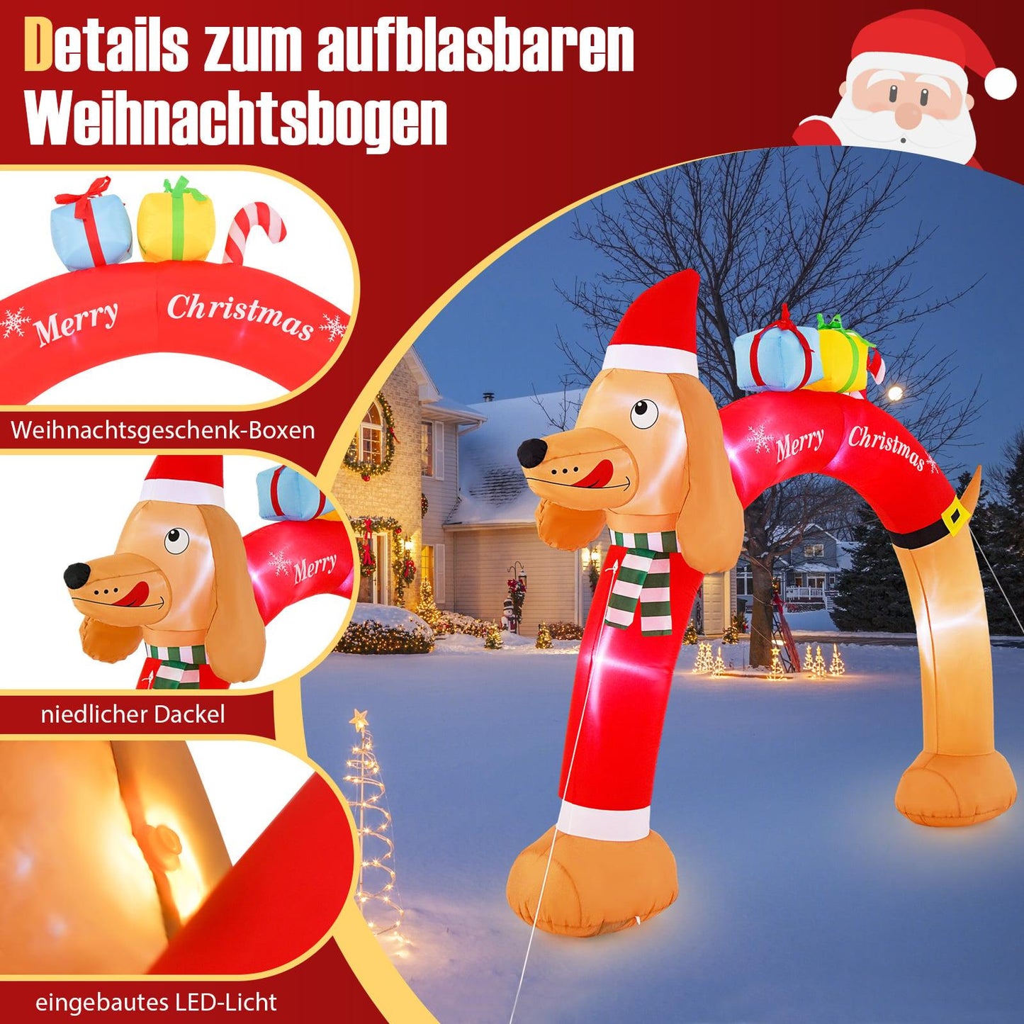 Inflatable Christmas Dachshund Arch with LEDs, 242 cm