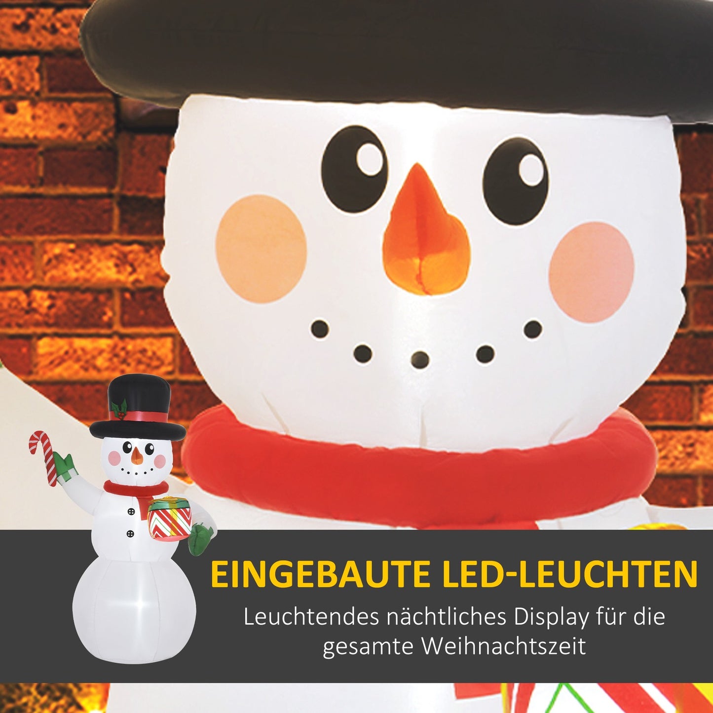 Inflatable 1.8 m snowman with LED lights for indoor/outdoor use