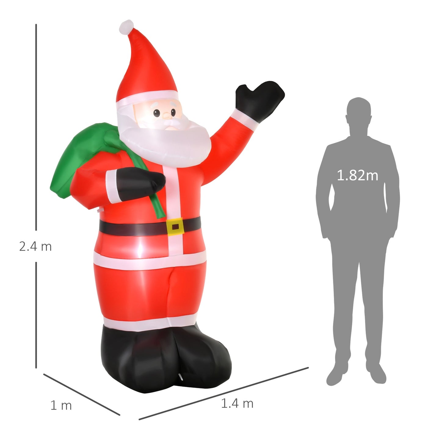 Inflatable Santa with LED lights, 2.4m, indoor/outdoor