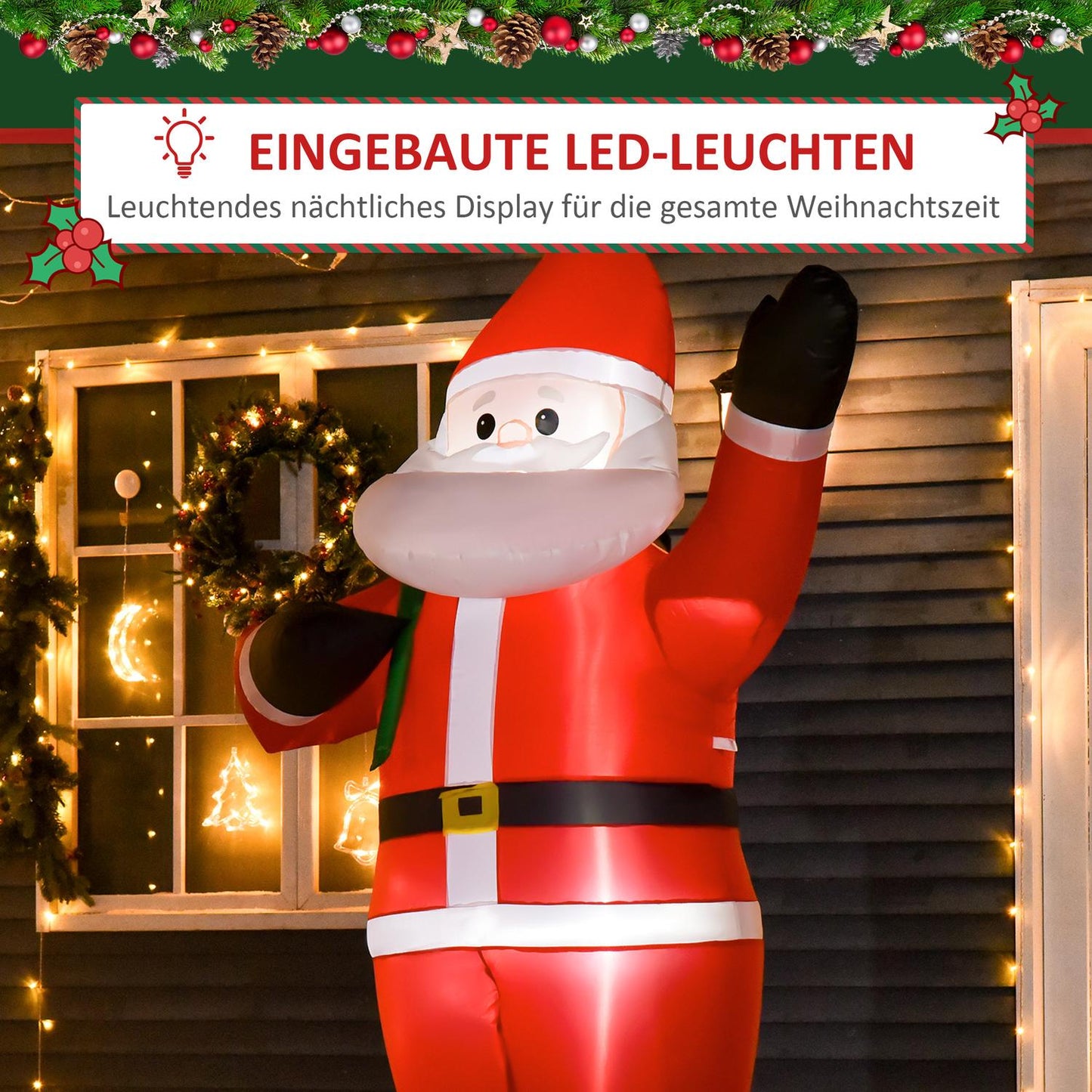 Inflatable Santa with LED lights, 2.4m, indoor/outdoor