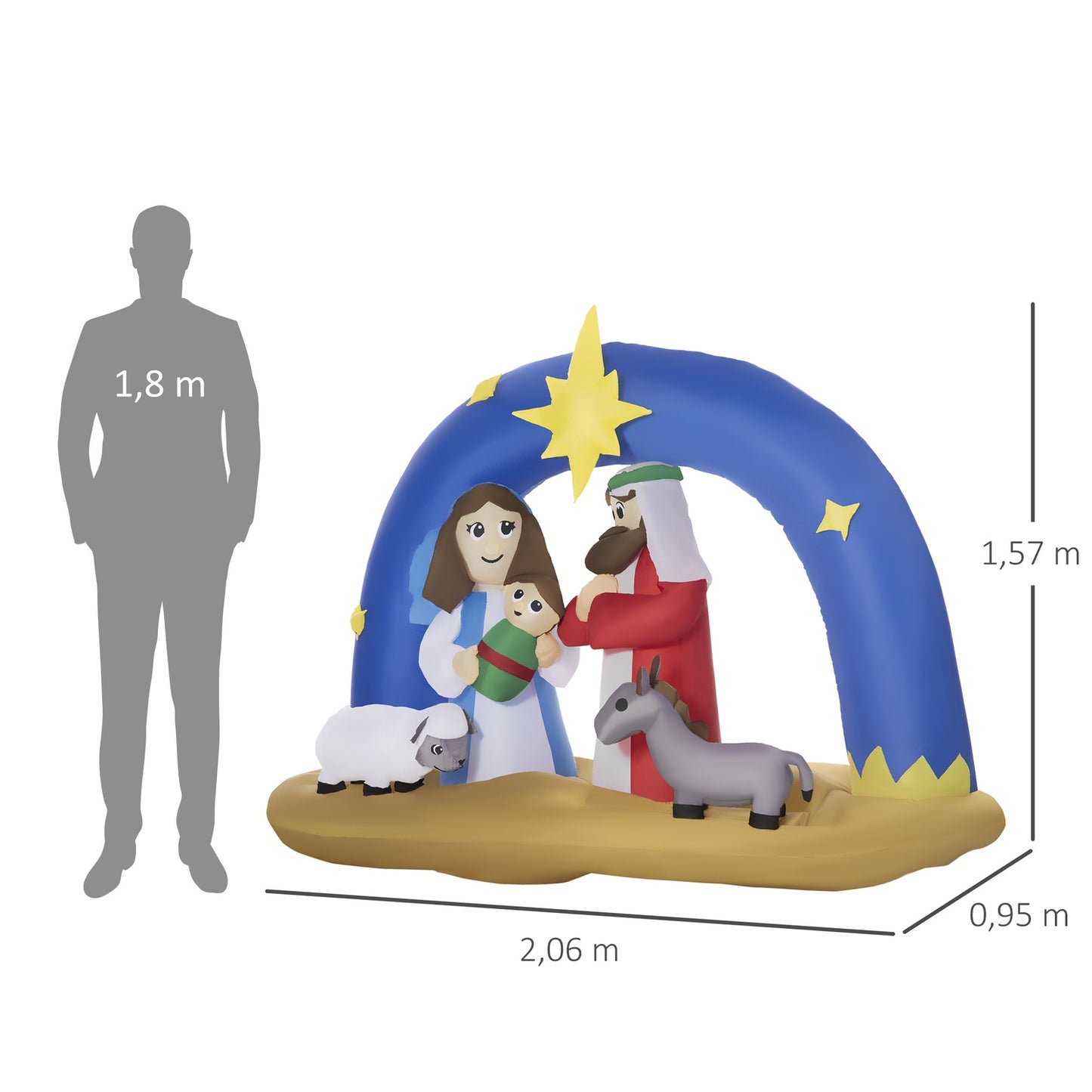Inflatable nativity scene - blue/brown LED arch, 157 cm