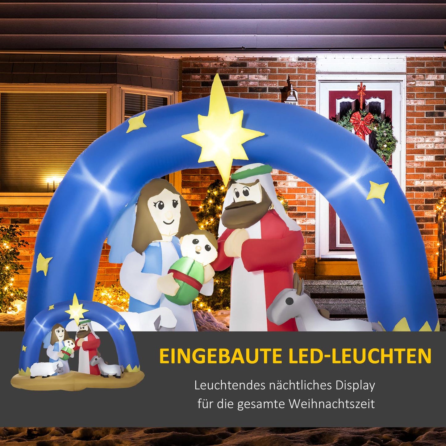 Inflatable nativity scene - blue/brown LED arch, 157 cm