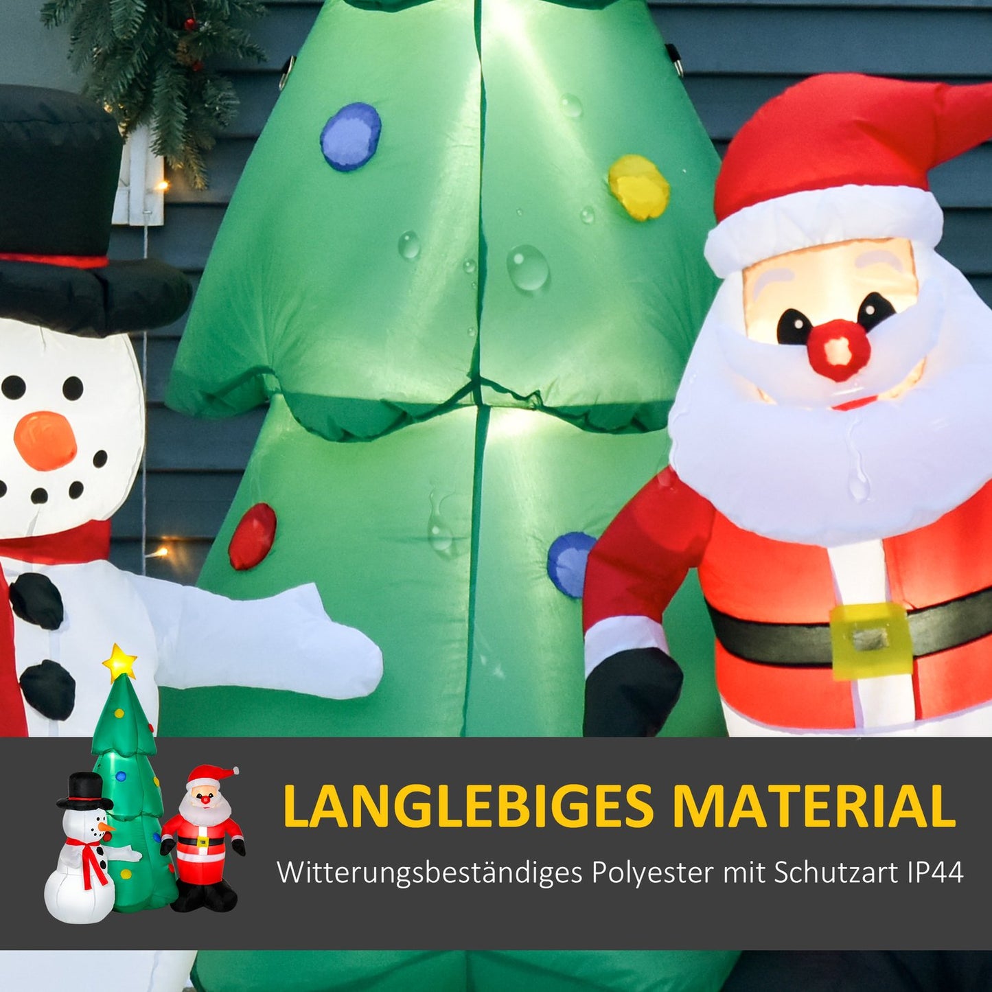 Inflatable LED Christmas tree with snowman, 185 cm polyester