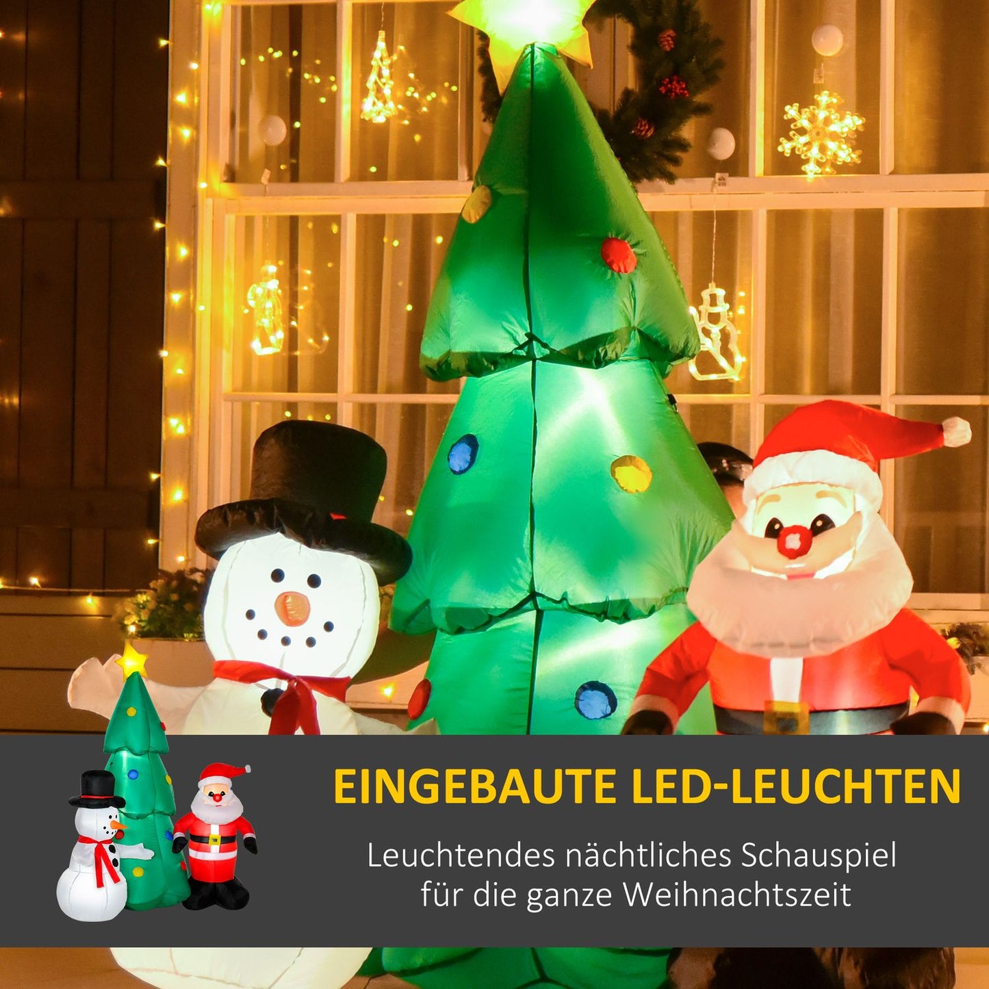 Inflatable LED Christmas tree with snowman, 185 cm polyester