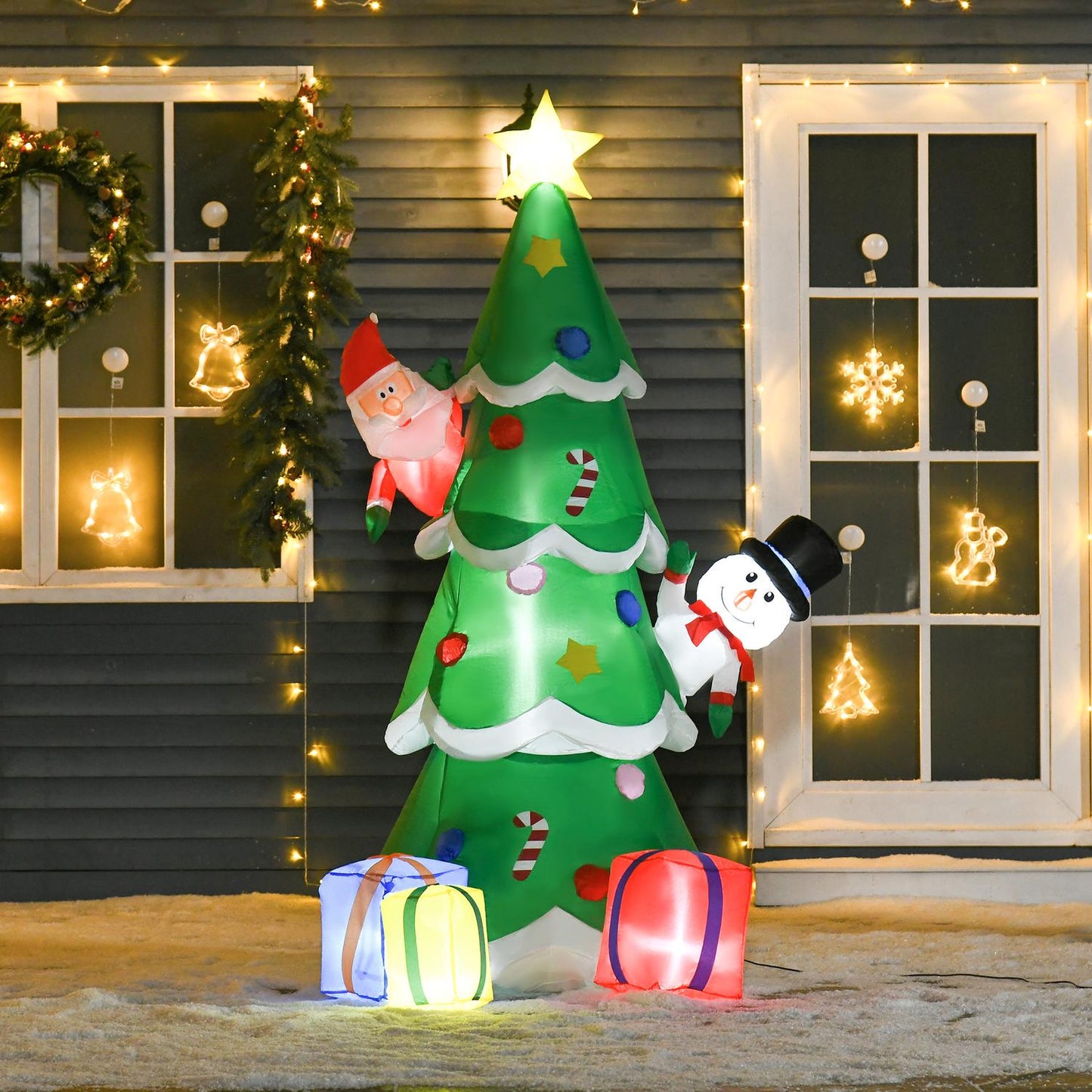Inflatable 210cm Christmas tree with LED Santa and snowman