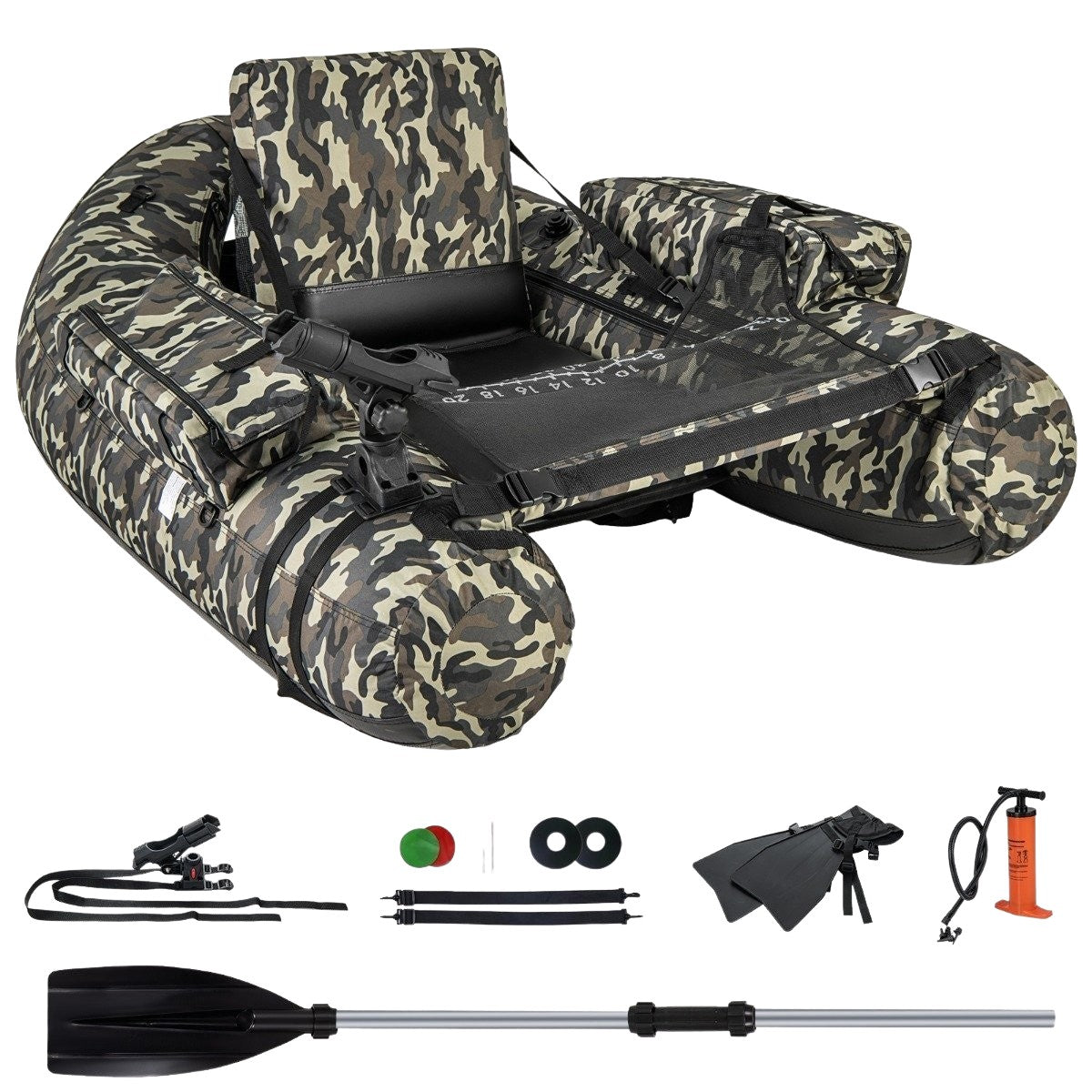 Inflatable Dinghy with Fish Ruler & Rod Holder & Paddle Fishing Boat Camouflage