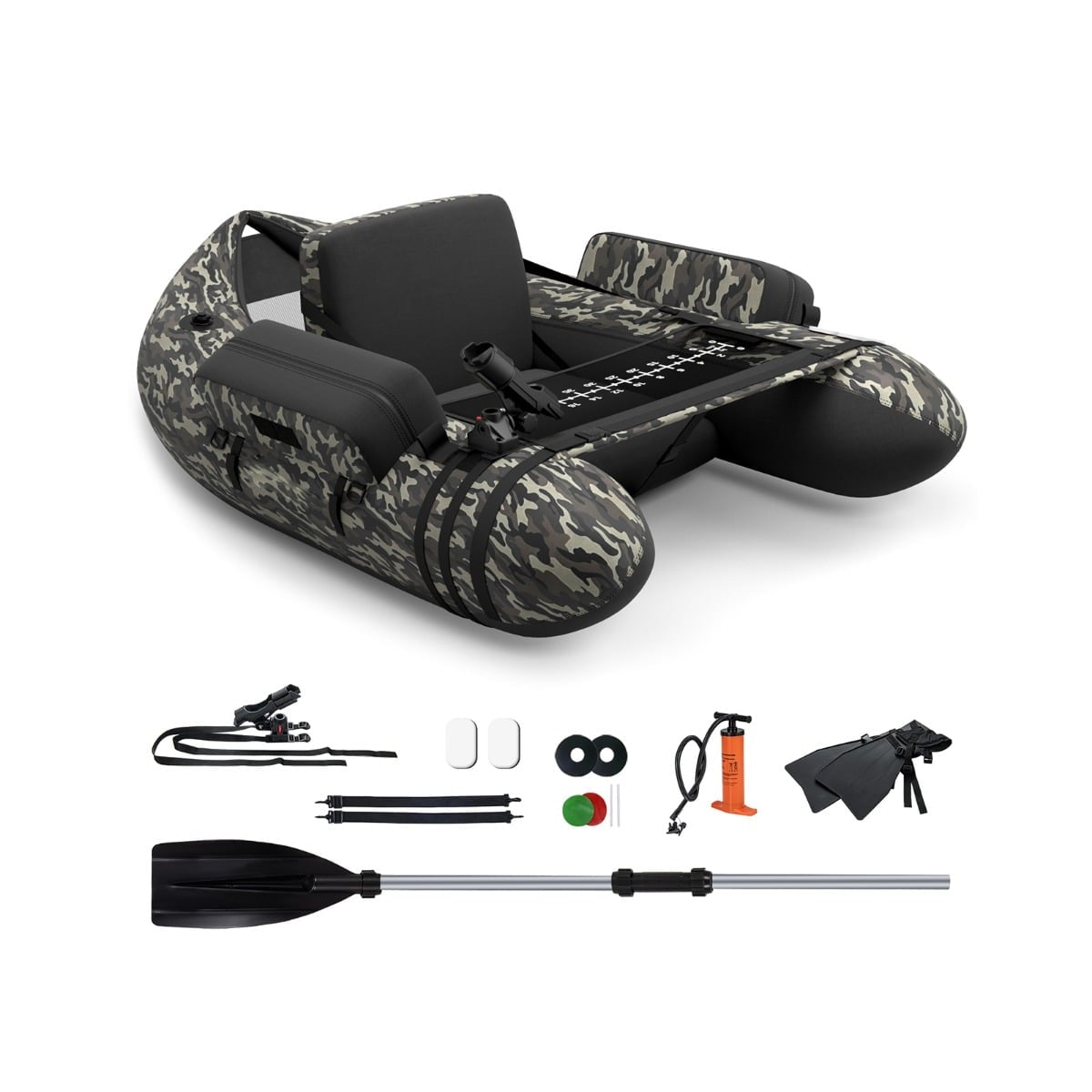 Inflatable Fishing Float Tube with Adjustable Backrest, 135x109x54 cm