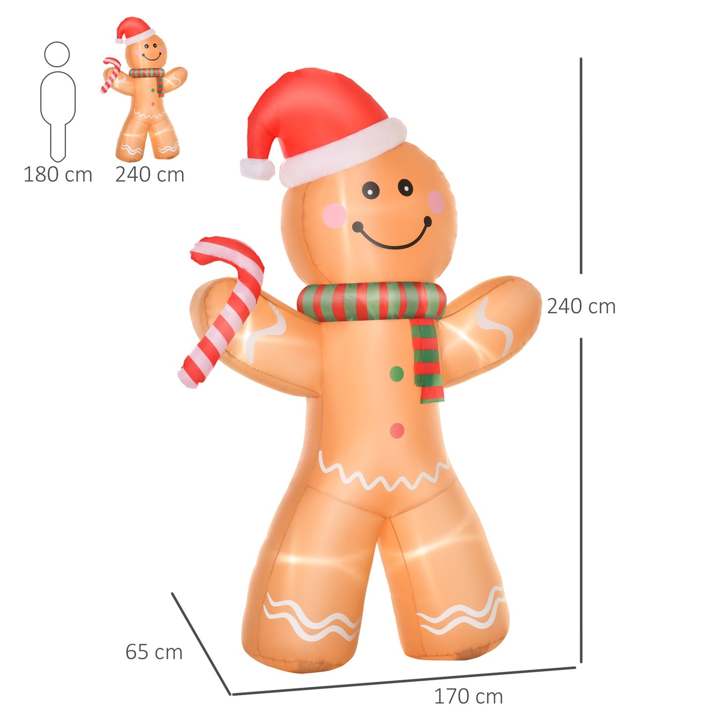 Inflatable gingerbread man with lights, 2.4M weatherproof