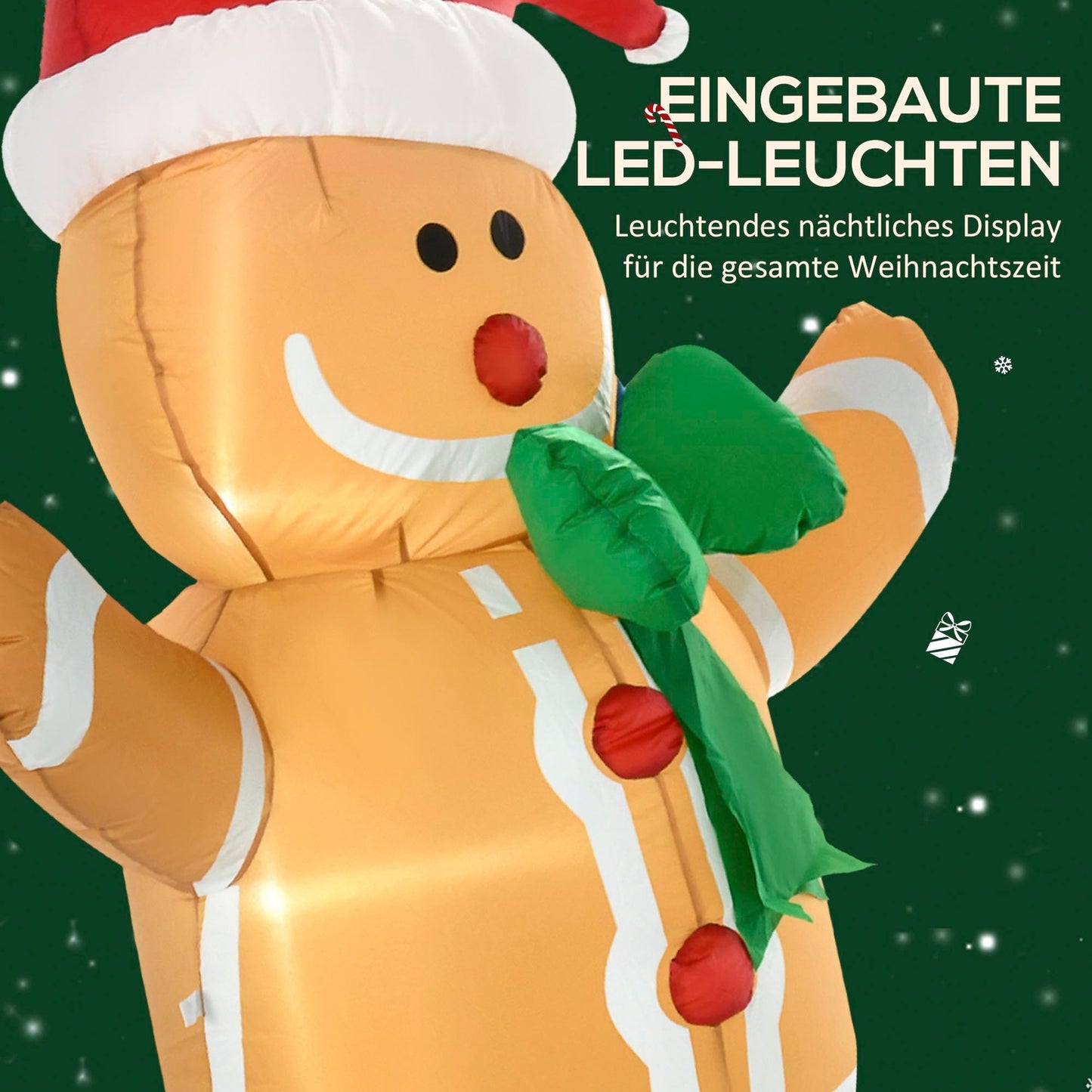 Inflatable Gingerbread Man with LED Lights, 183cm Outdoor Decor