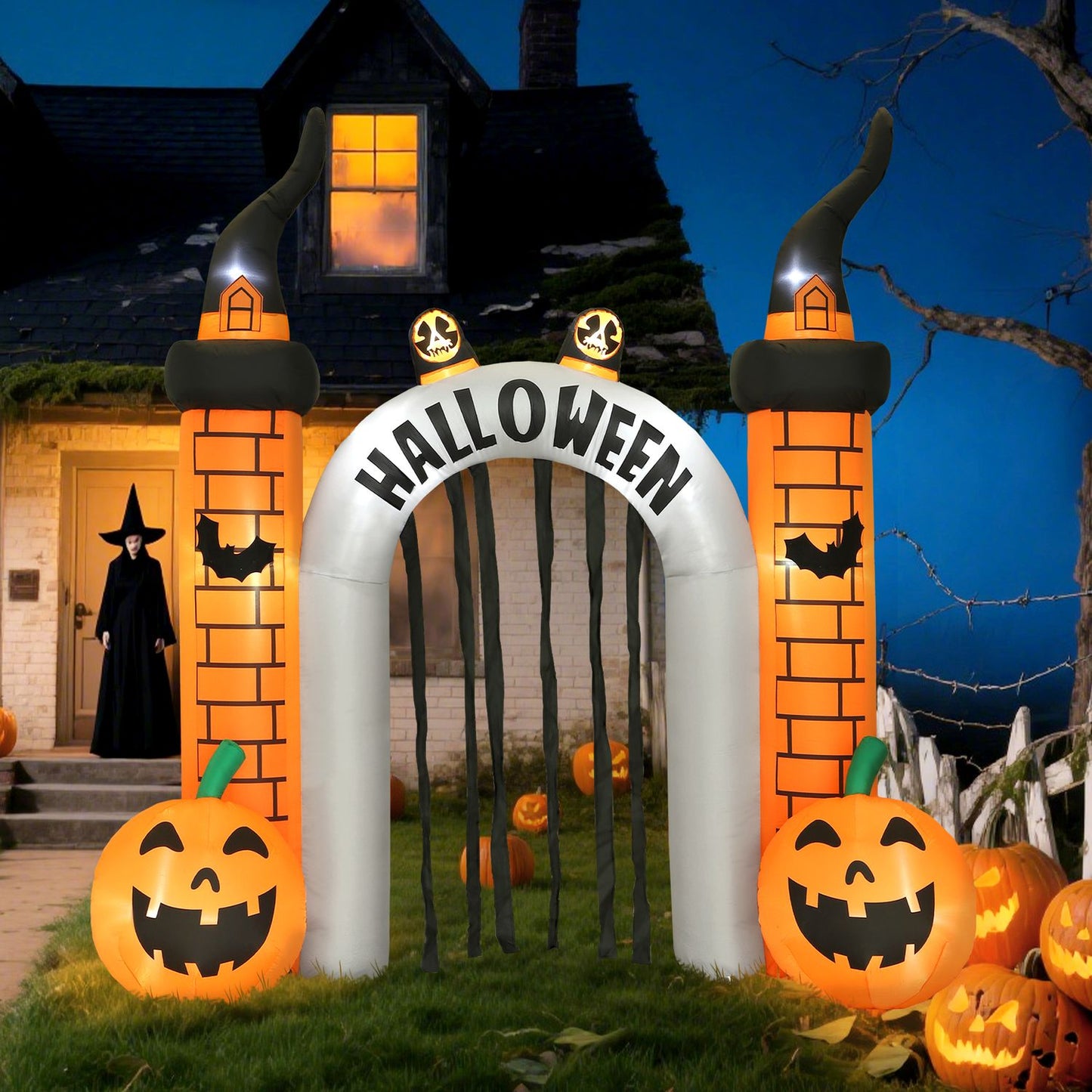 Inflatable Halloween Archway, Pumpkin Design, LEDs, Stakes