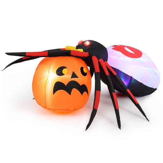 Inflatable Halloween Spider with Pumpkin & Rotating LED Lights Scary Spider Decoration