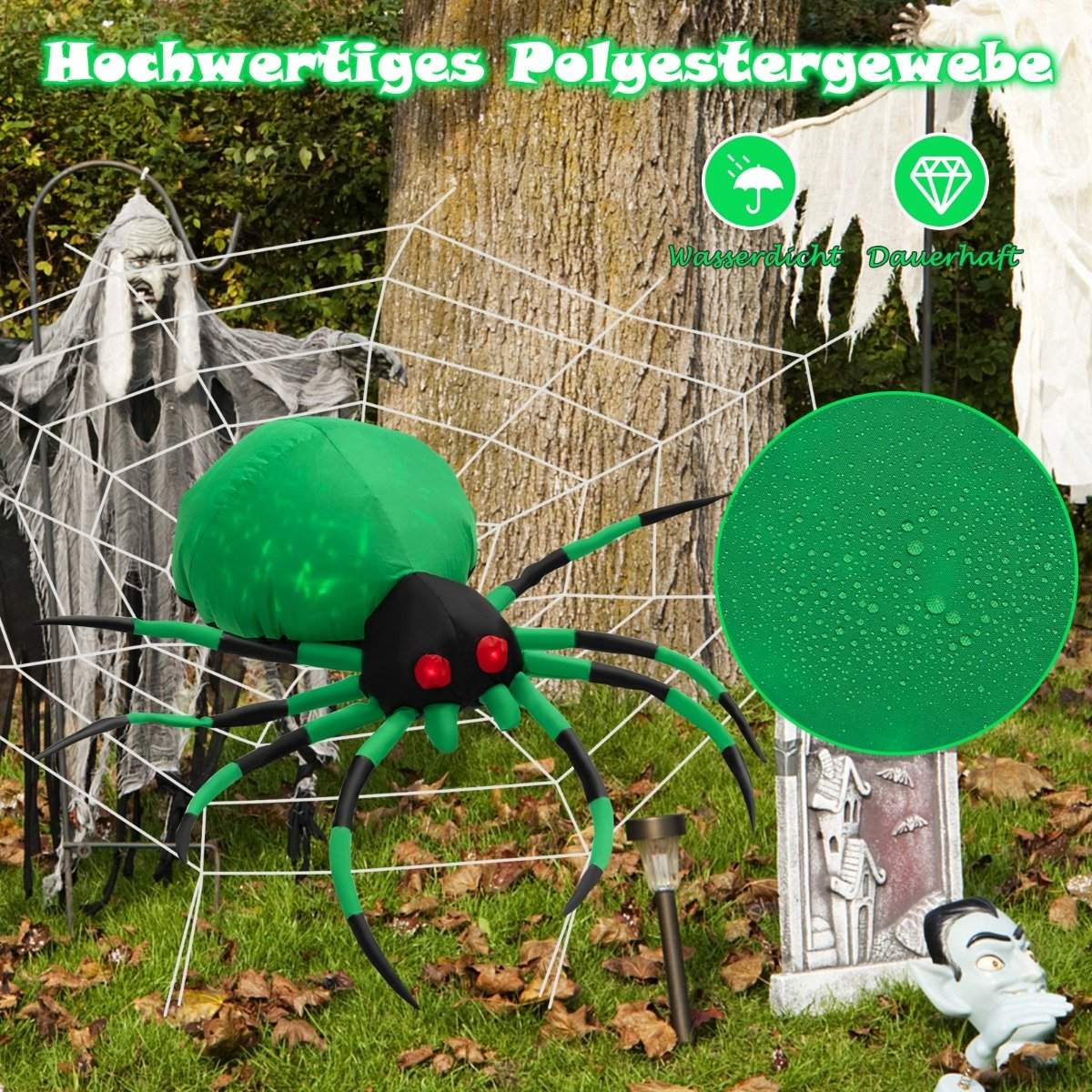 Inflatable Halloween spider with spider web spider with rotating LED light