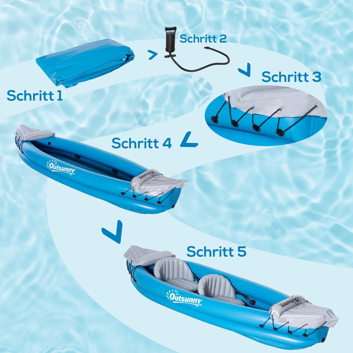 Inflatable 2-person kayak, PVC, blue/grey, air chamber