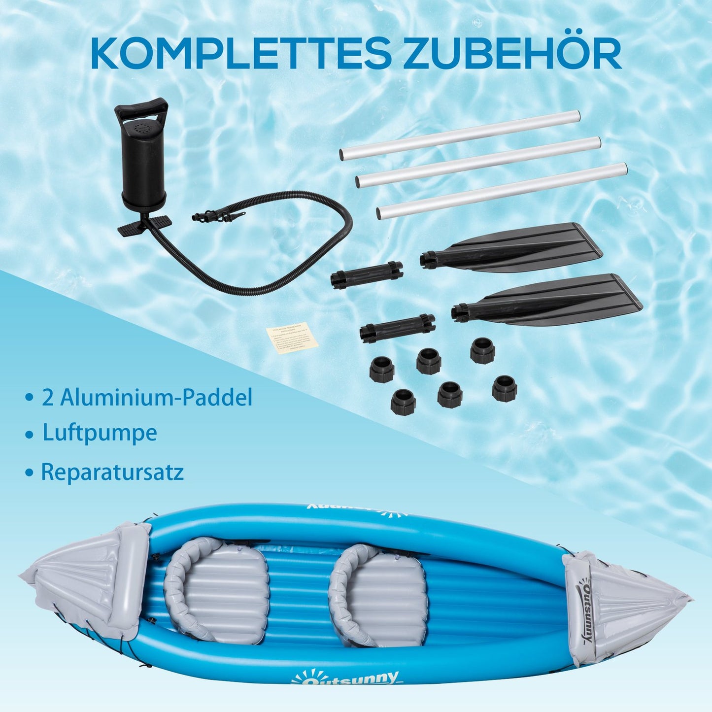 Inflatable 2-person kayak, PVC, blue/grey, air chamber