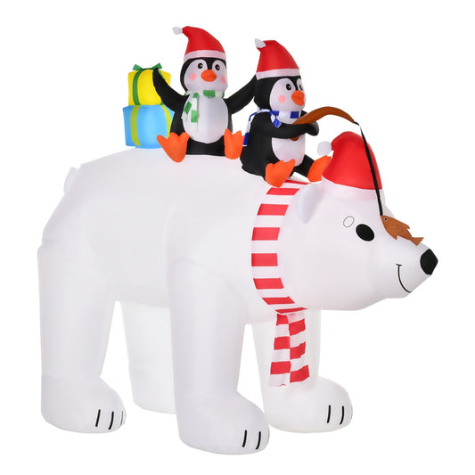 Inflatable Polar Bear and Penguins Christmas Decoration, 2.1M - Weatherproof and Illuminated