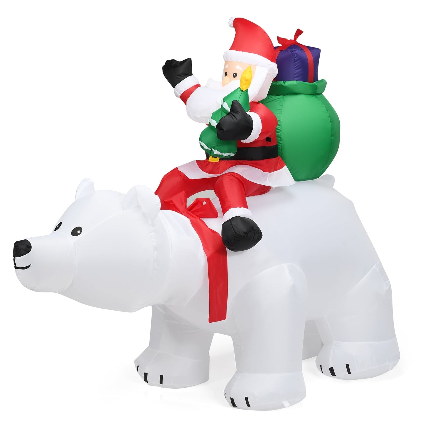 Inflatable Polar Bear with Santa, 200cm LED Christmas Decor