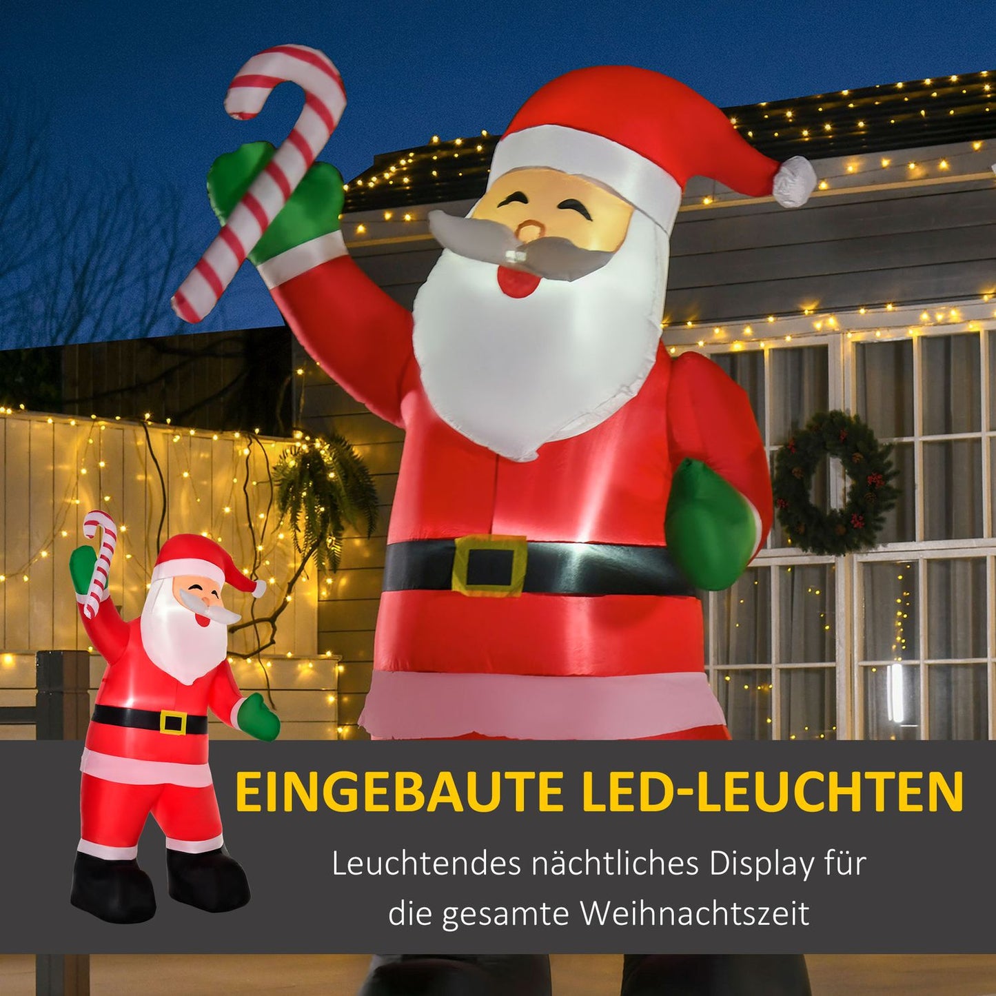 Inflatable Santa With Candy Cane LED, 250cm