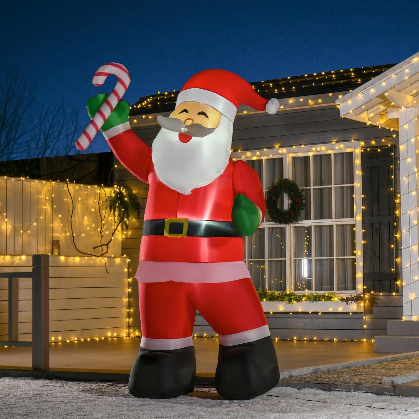 Inflatable Santa With Candy Cane LED, 250cm