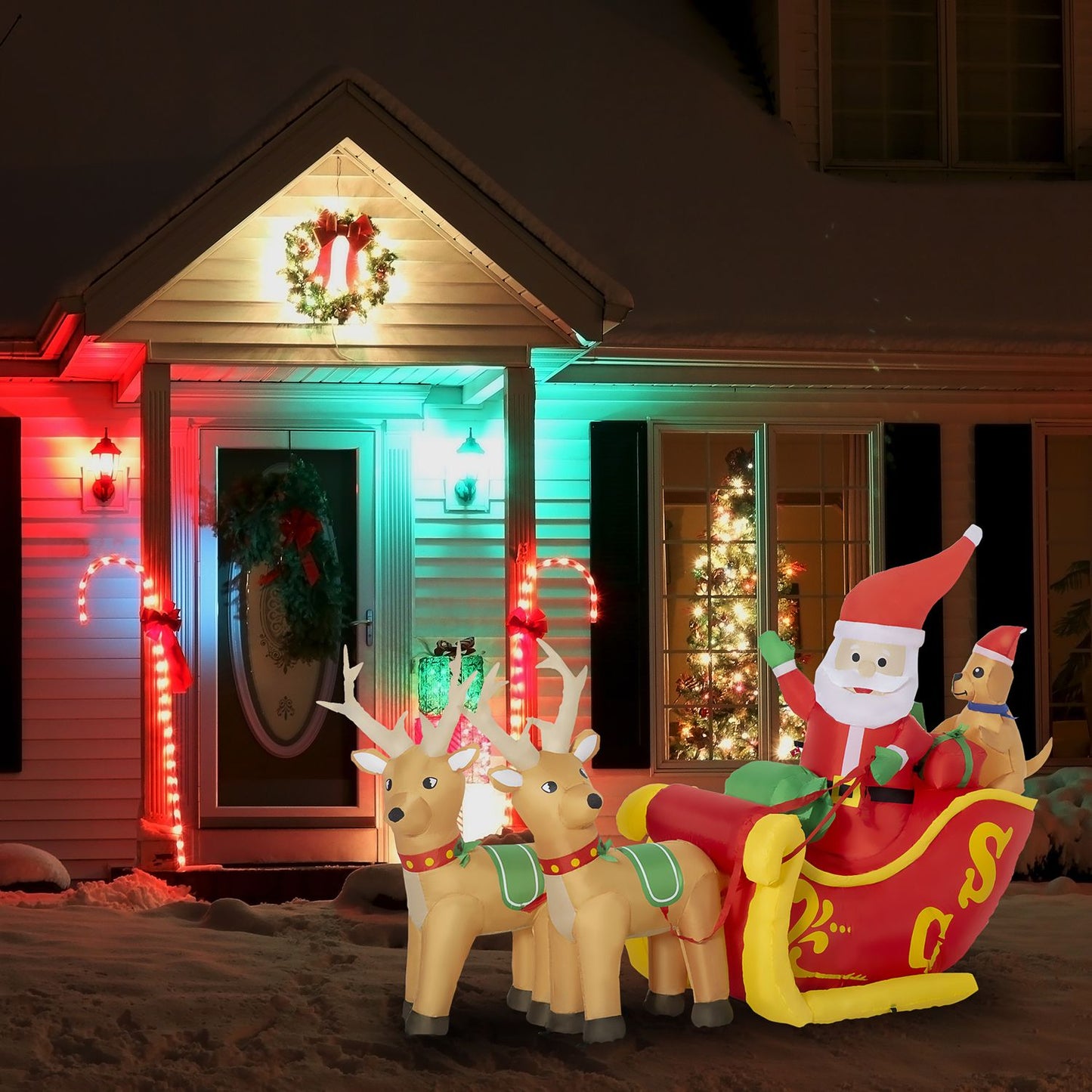 Inflatable Santa Claus with sleigh and LED light 230cm