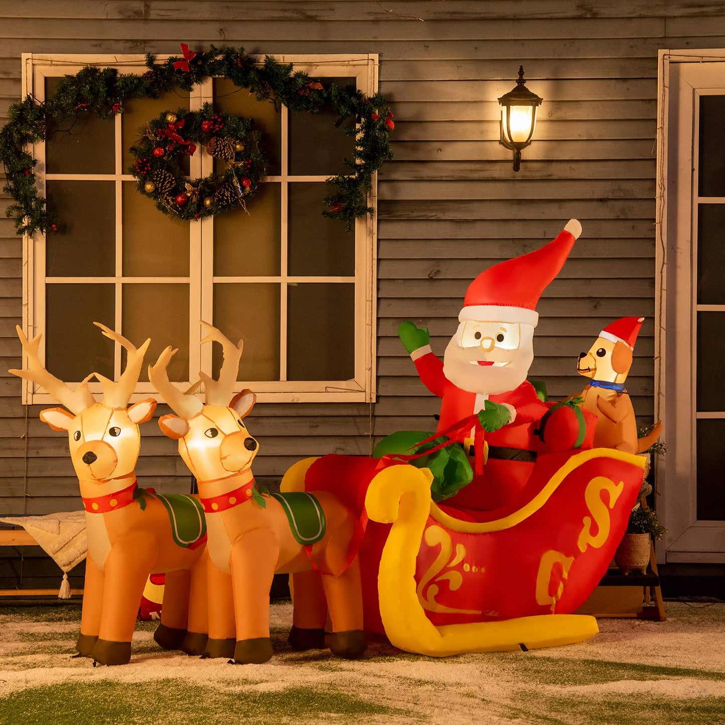 Inflatable Santa Claus with sleigh and LED light 230cm