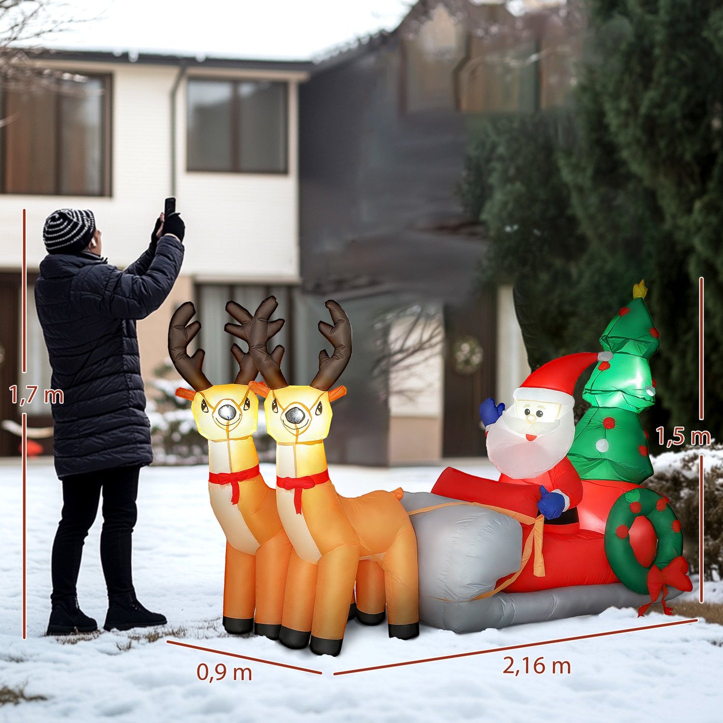 Inflatable Santa Sleigh with LED Lights, Polyester
