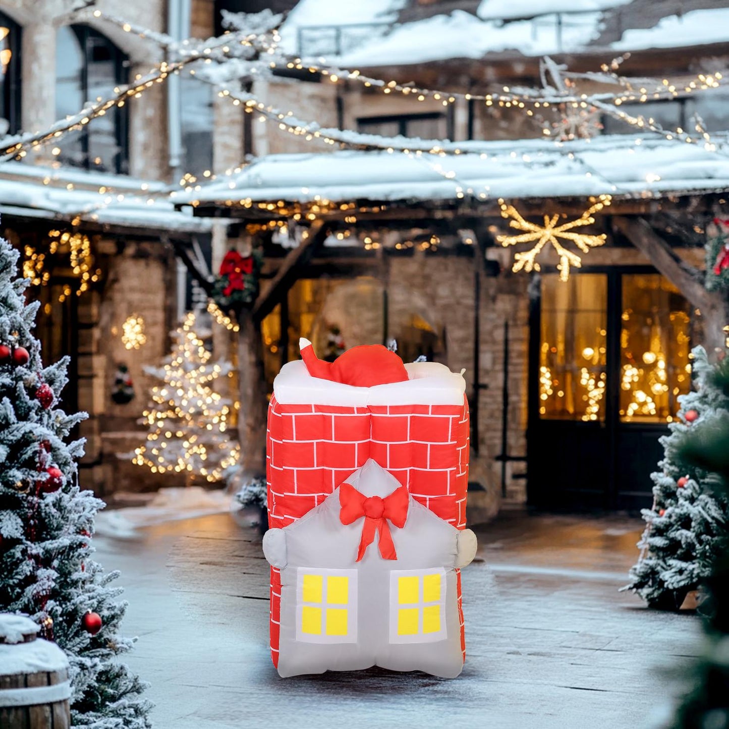Inflatable Santa in Chimney with LEDs and Blower