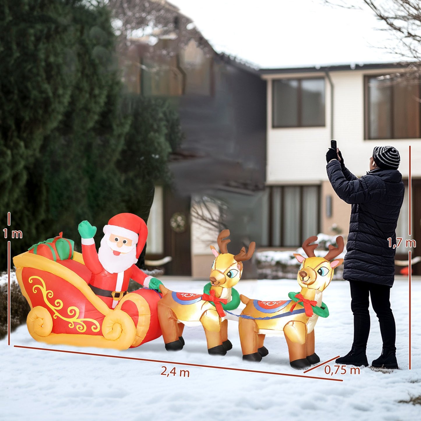 Inflatable Santa in Sleigh Christmas Decoration, Polyester