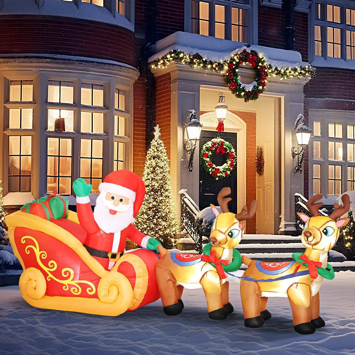 Inflatable Santa in Sleigh Christmas Decoration, Polyester