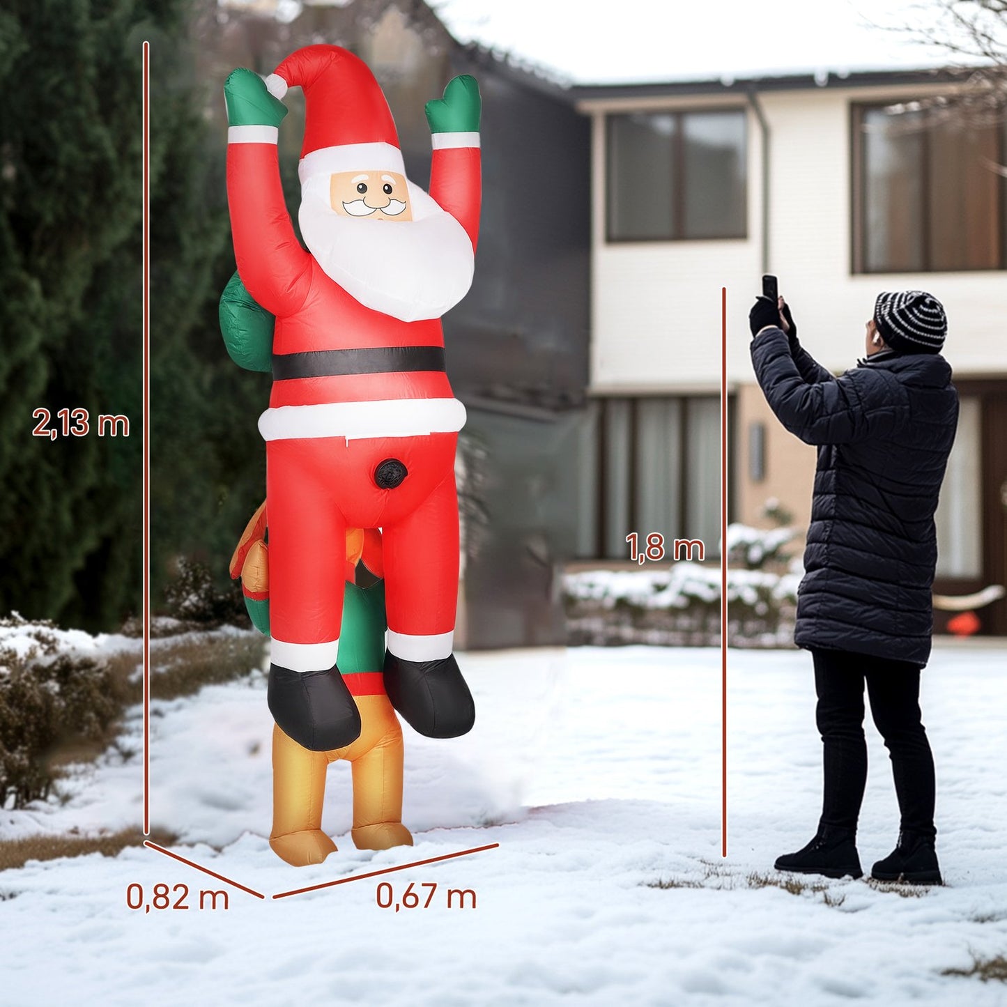 Inflatable Santa with Dog and LED Lights, 214 cm